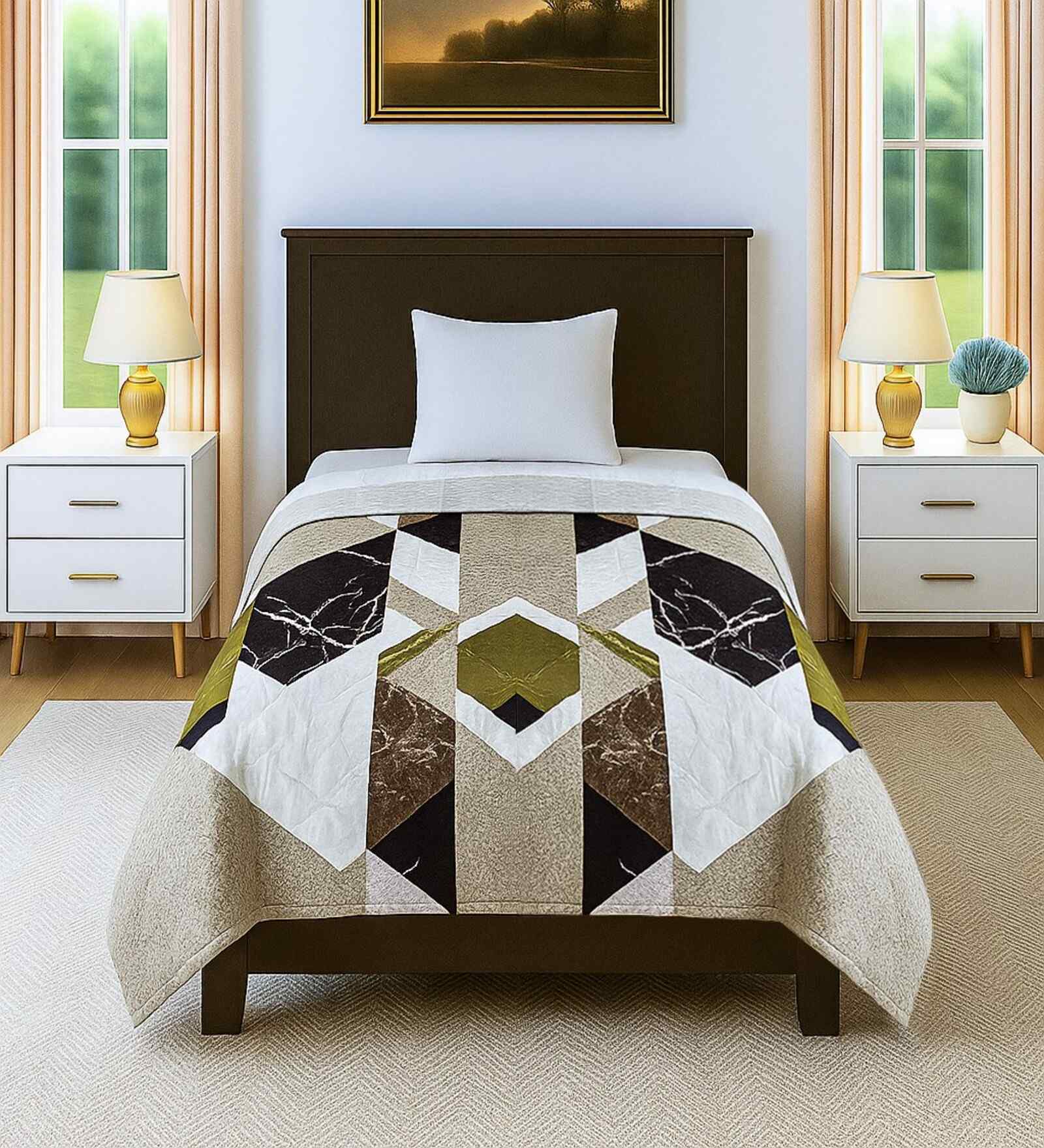 Multicolor Abstract 300 GSM Cotton Single Bed Size Comforter