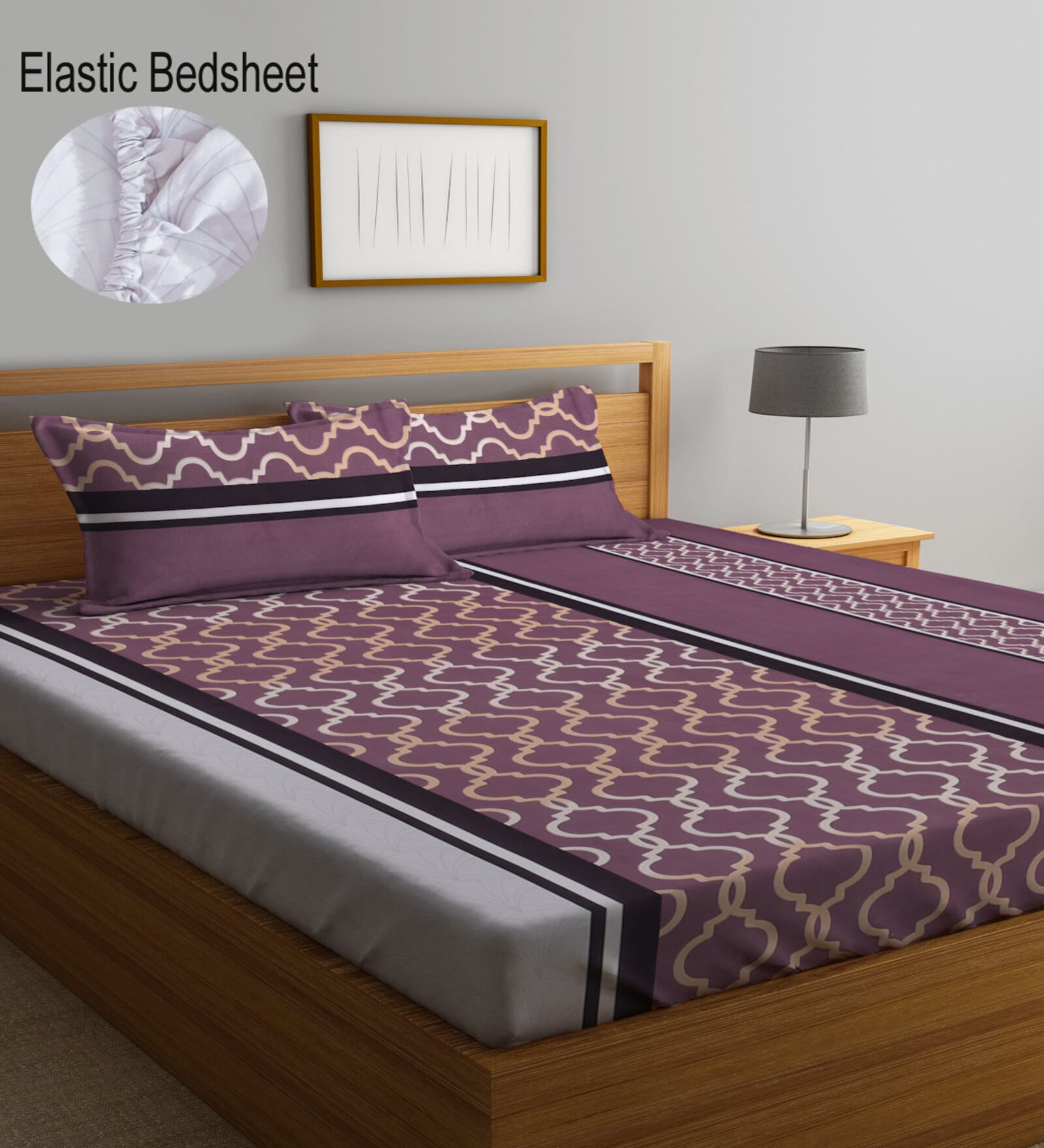 Multicolor Abstract 300 TC Cotton Blend  Double Bedsheet with 2 Pillow covers