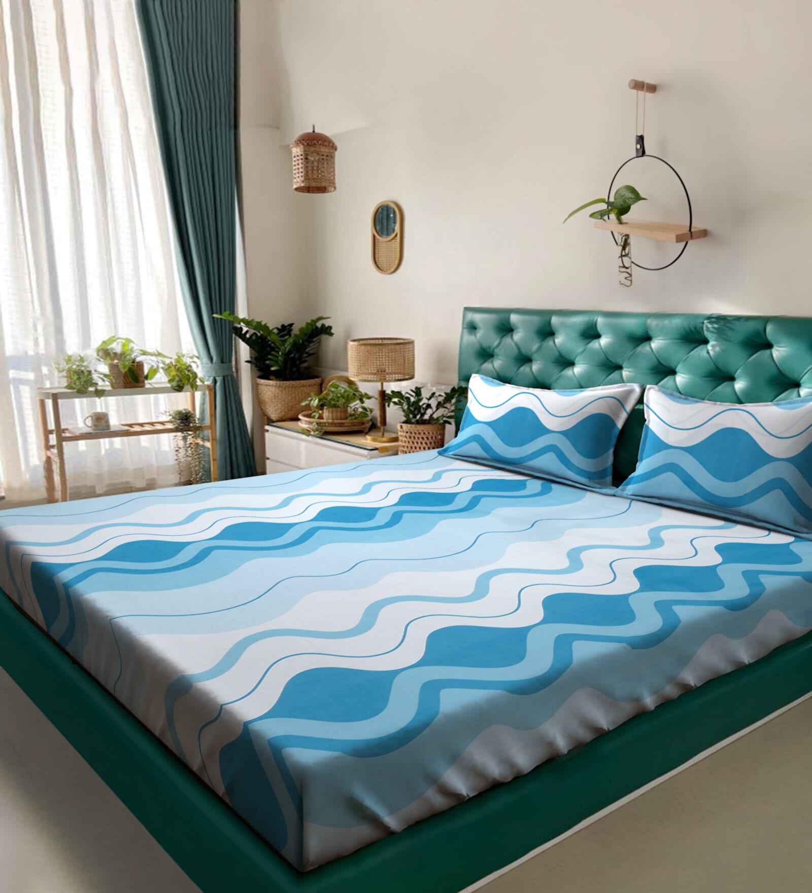 Multicolor Abstract 300 TC Cotton Blend Double Bedsheet with 2 Pillow covers