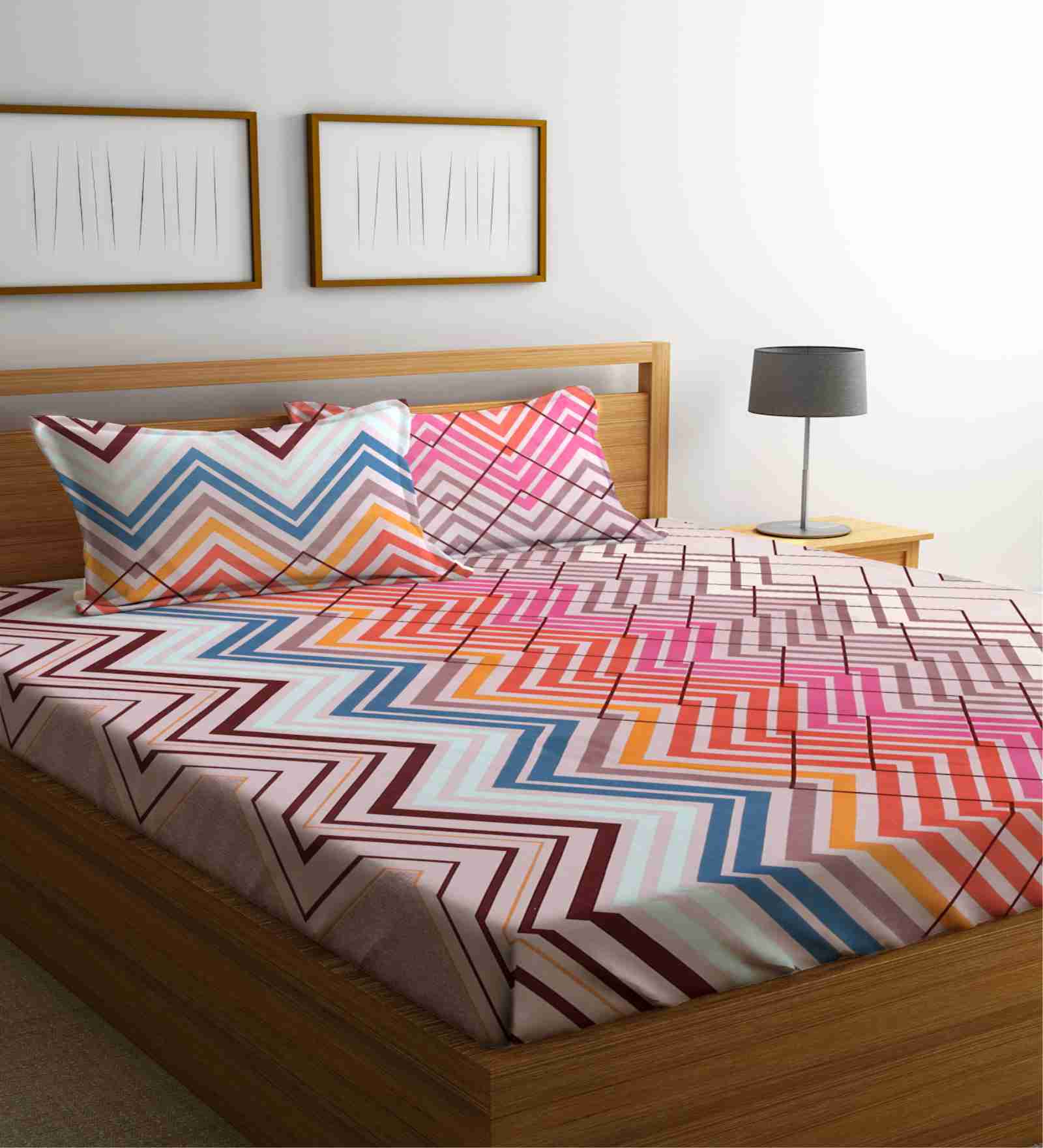 Multicolor Floral 300 TC Cotton Blend King Sized Bed Sheets with 2 Pillow Covers