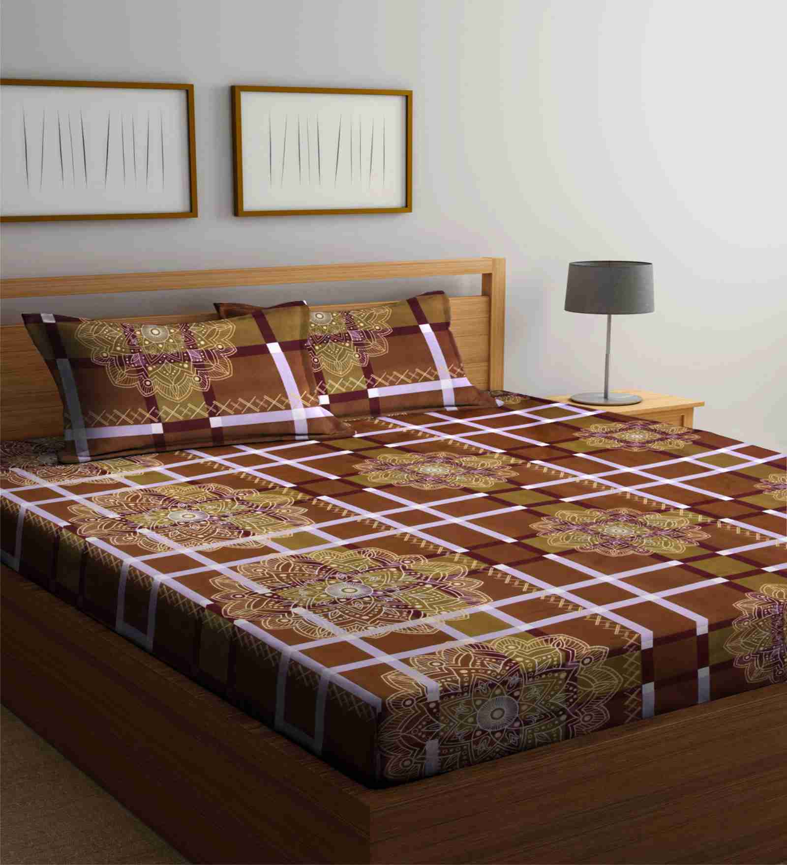 Pink Floral 300 Tc Cotton Blend King Sized Bed Sheets With 2 Pillow Covers