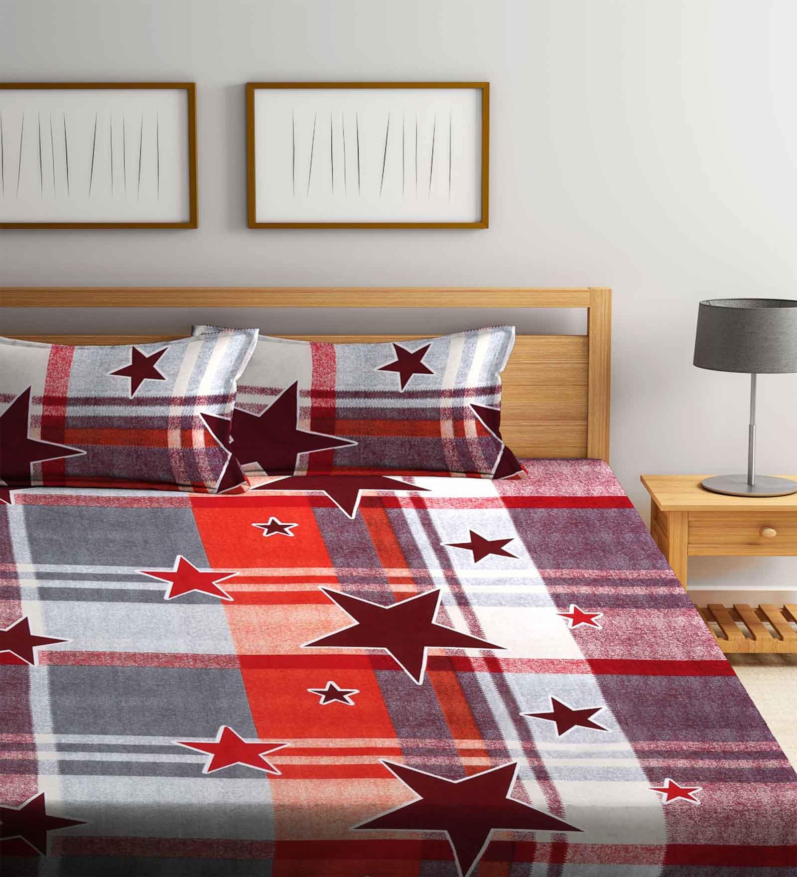 Multicolor Checkered 300 TC Cotton Blend Double King Sized Bedsheet With 2 Pillow Covers