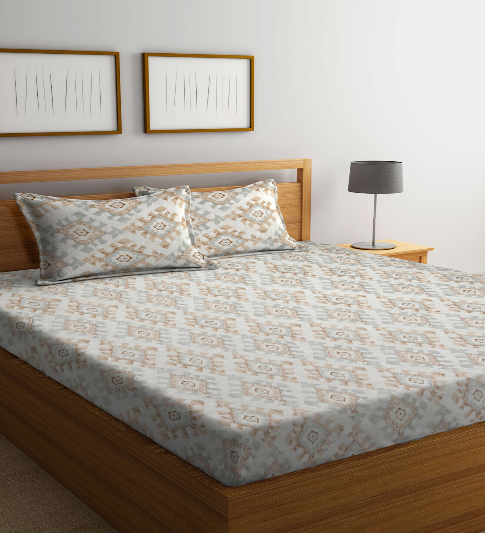 Multicolor Abstract 300 TC Cotton Blend Double Queen Bedsheet With 2 Pillow Covers