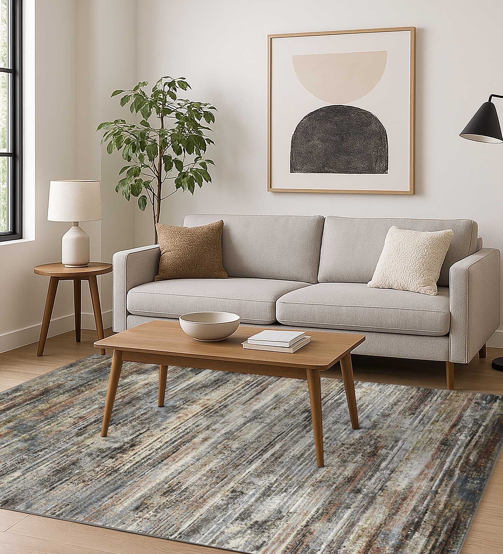 Multicolor Abstract 3x5 Feet Machine Made Carpet