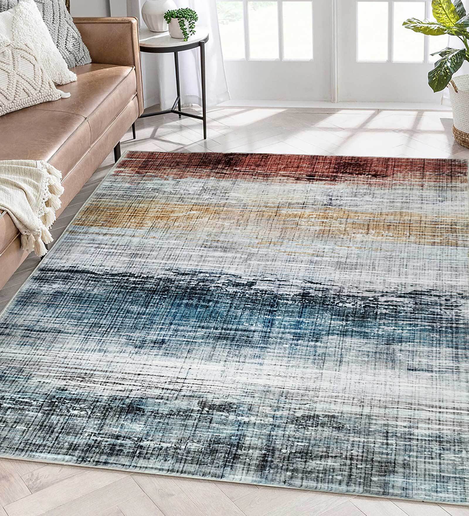 multicolor Abstract 4 ft x 6 ft Machine Made Carpet