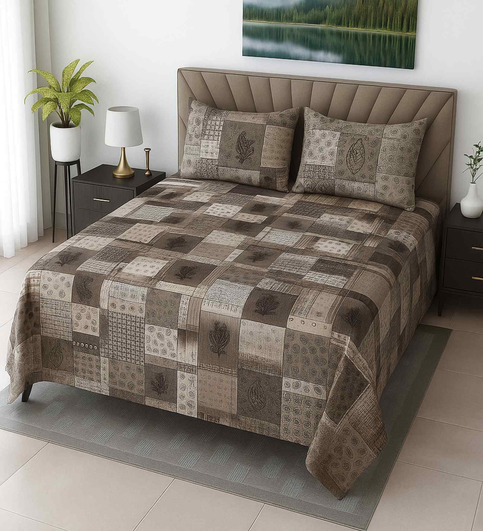 Multicolor Abstract 400 TC Cotton Queen Size Bedsheet with 2 Pillow covers Essential Series Collection