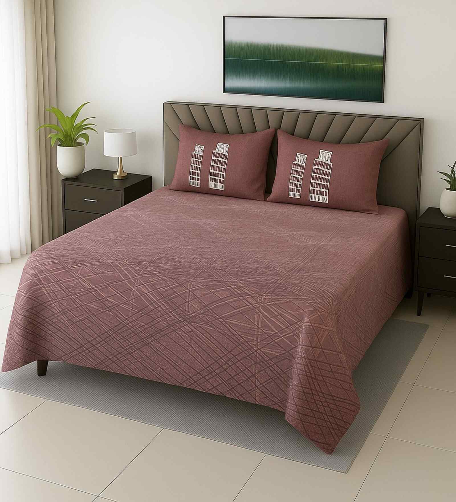 Multicolor Abstract 400 TC Cotton SuperKing Sized Double Bedsheet with 2 Pillow Covers Luxury Series Collection