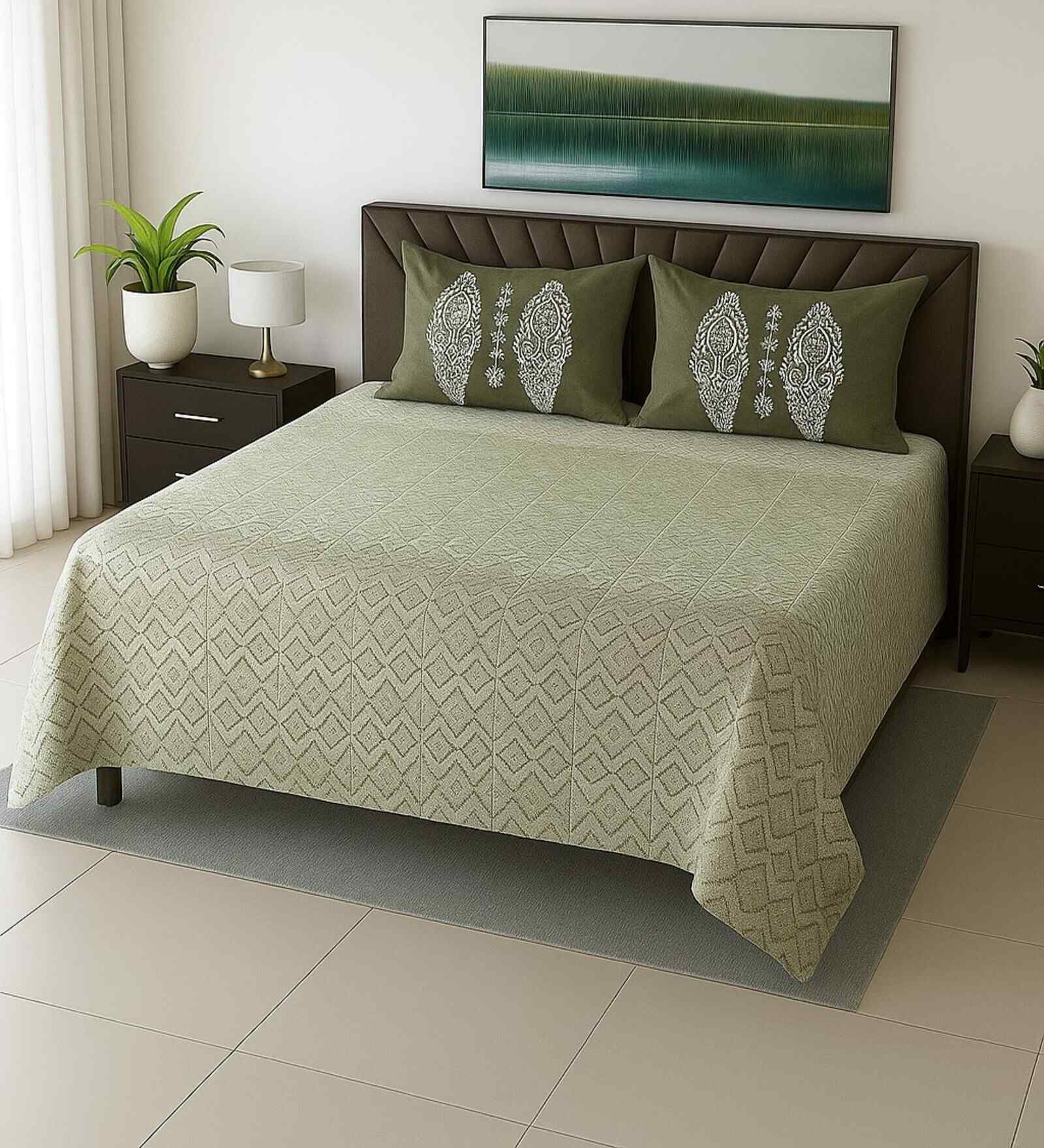 Multicolor Abstract 400 TC Cotton SuperKing Sized Double Bedsheet with 2 Pillow Covers Luxury Series Collection