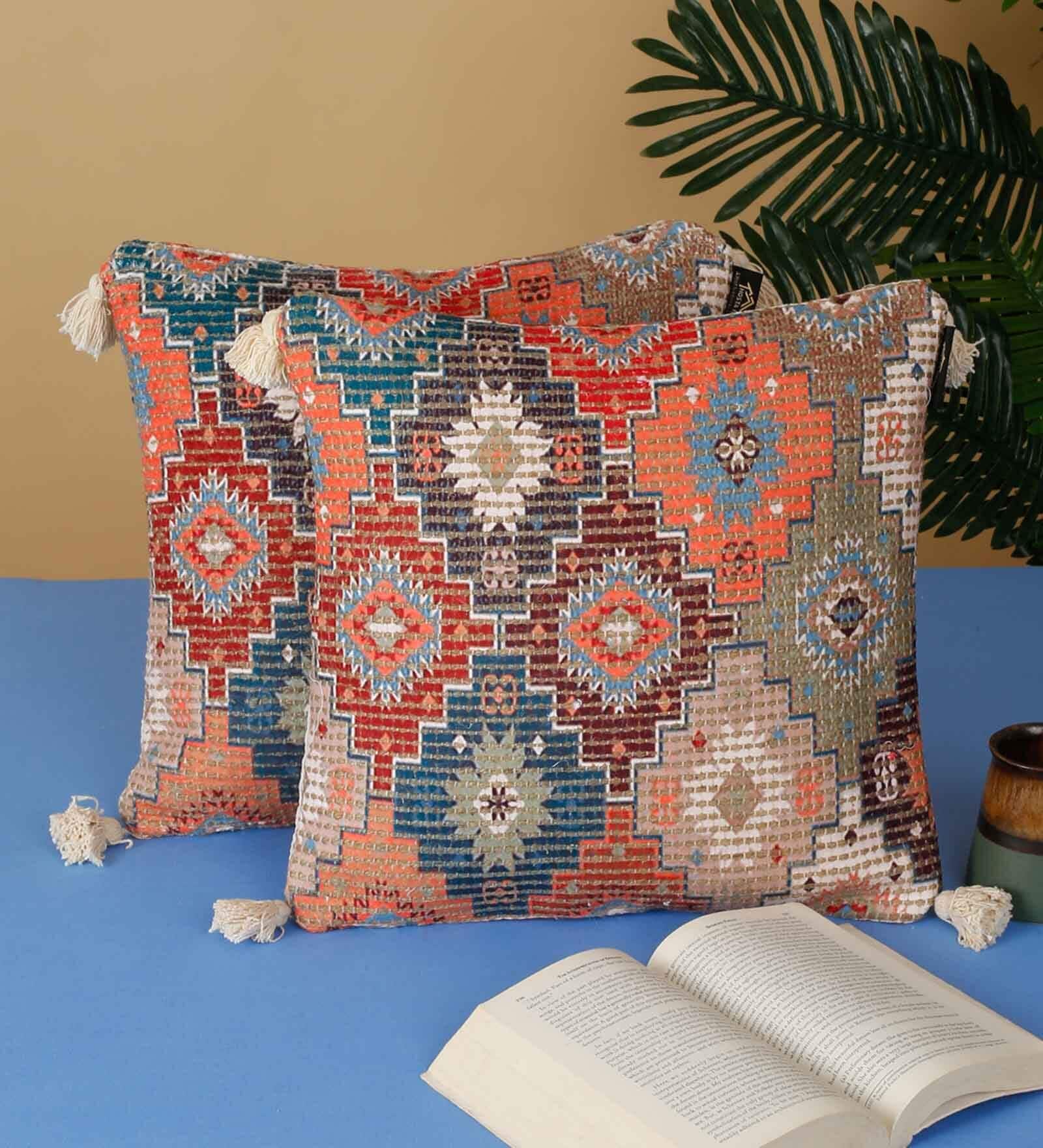 Multicolor Abstract Abstract 16x16 inches Cushion Covers (Pack of 2)