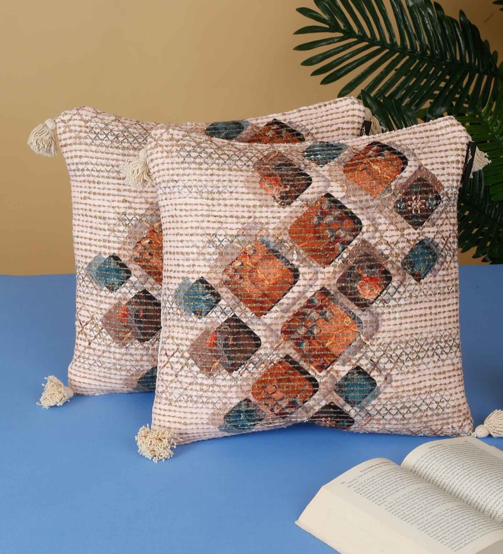 Multicolor Abstract Abstract 16x16 inches Cushion Covers (Pack of 2)