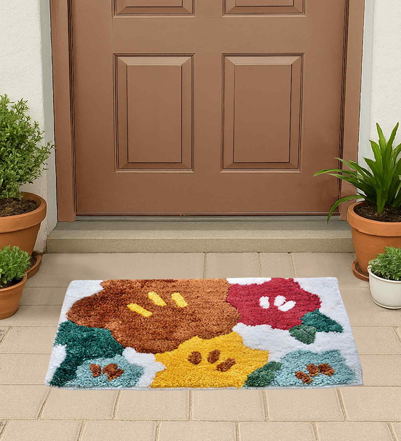 Multicolor Abstract Cotton Blend 24x16 Inches Anti Skid Door Mat