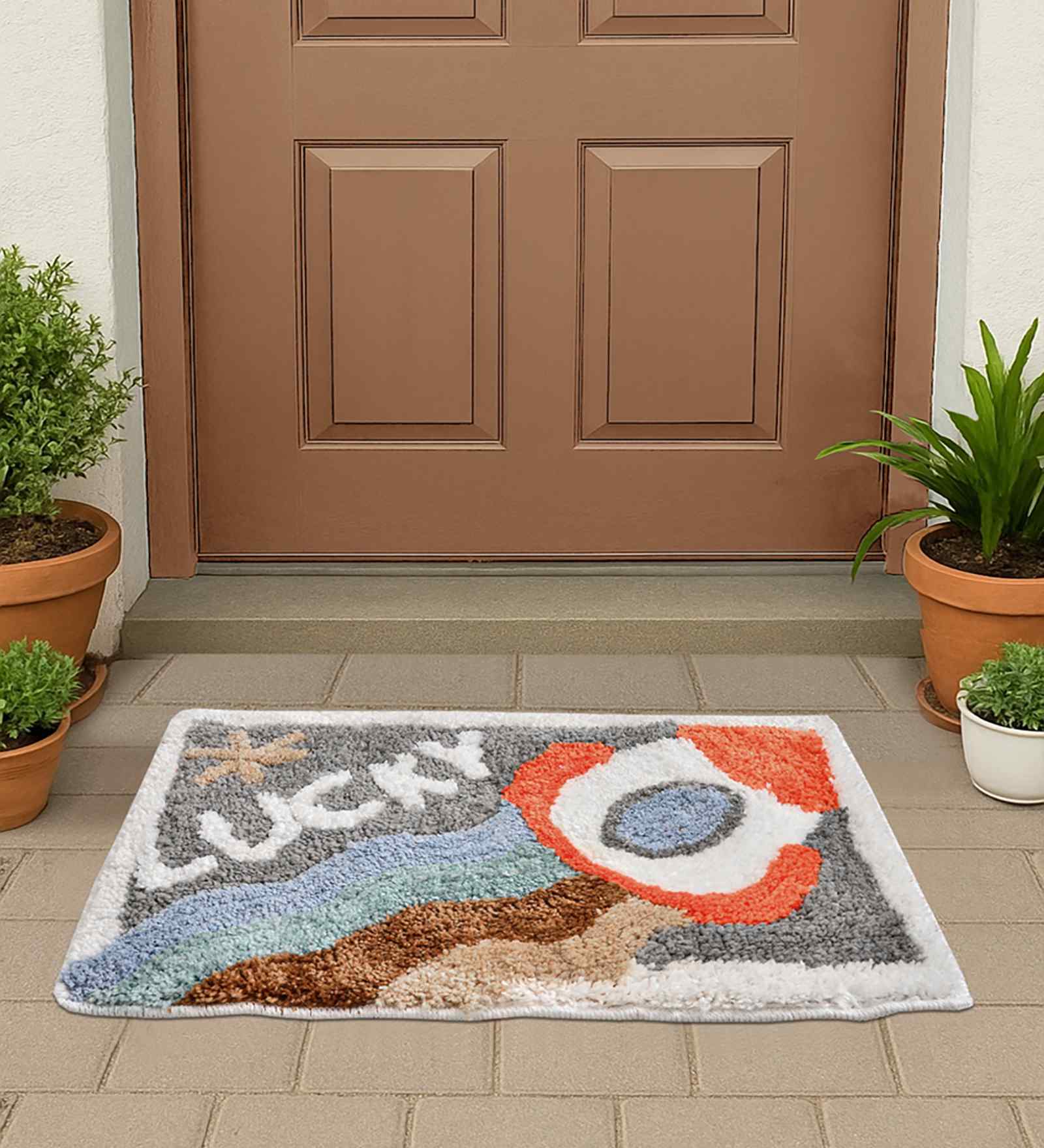 Multicolor Abstract Cotton Blend 24x16 Inches Anti Skid Door Mat
