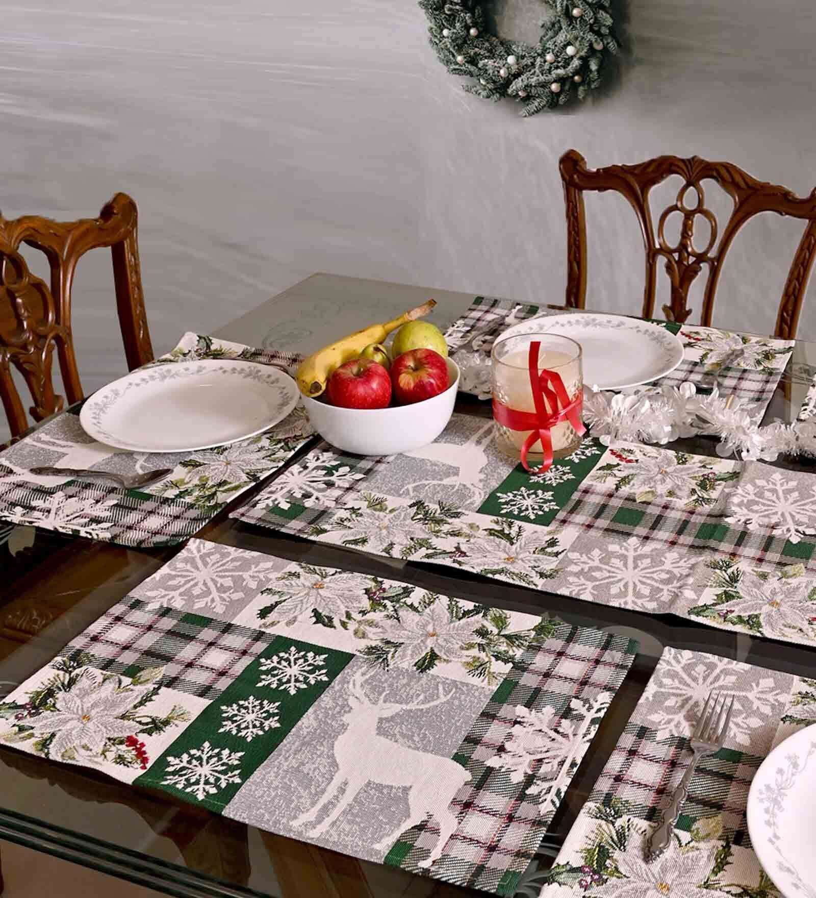 Buy Multicolor Abstract Cotton Blend 7 Pcs Christmas Table Linen Set by