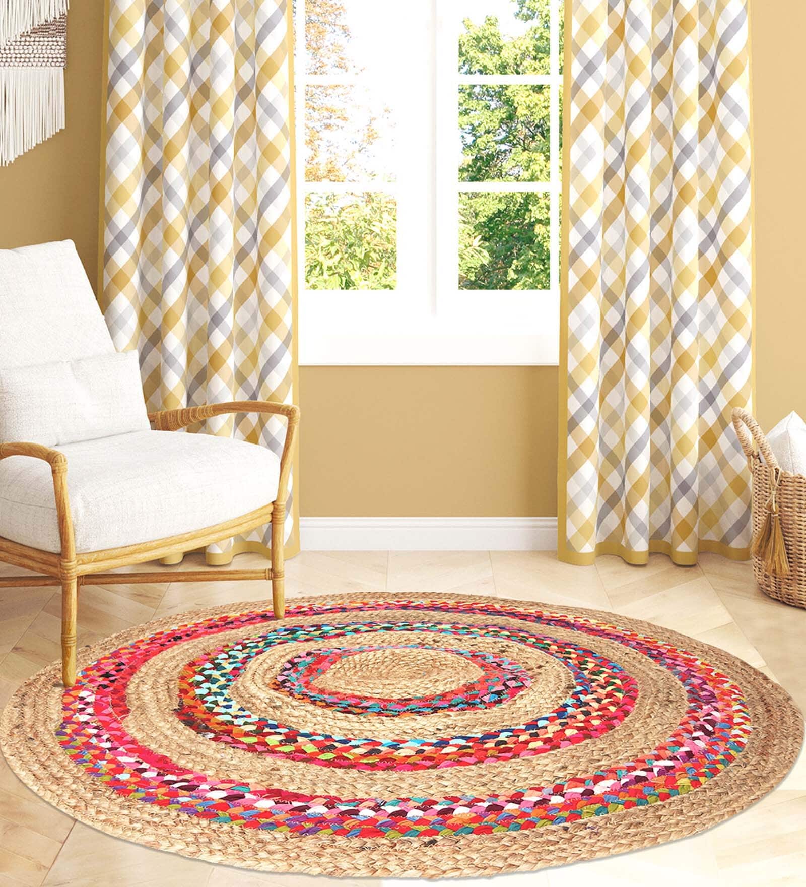 Multicolor Abstract Jute 4 ft x 3 ft Hand Woven Carpet