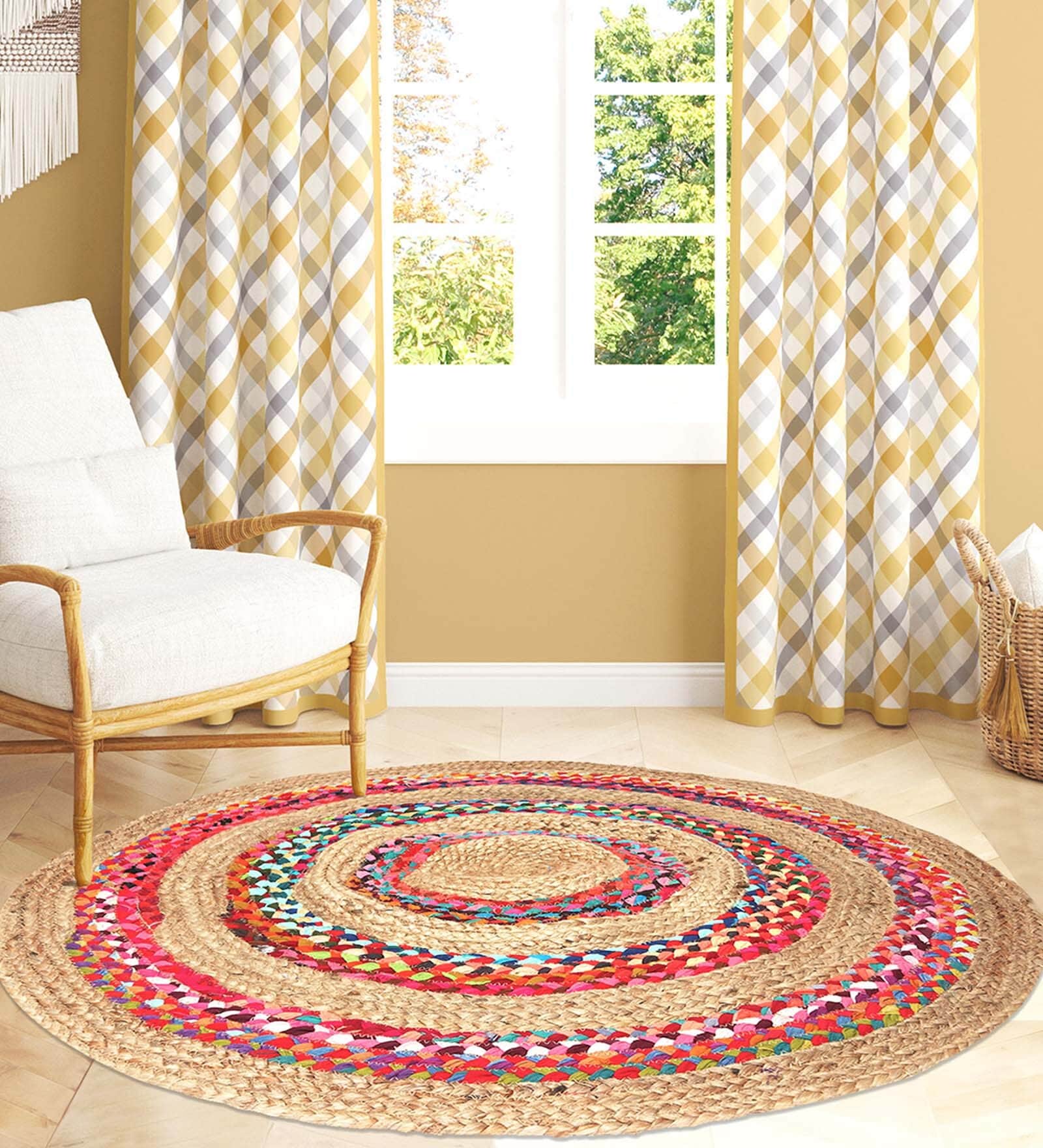 Multicolor Abstract Jute 4 ft x 5 ft Hand Woven Carpet