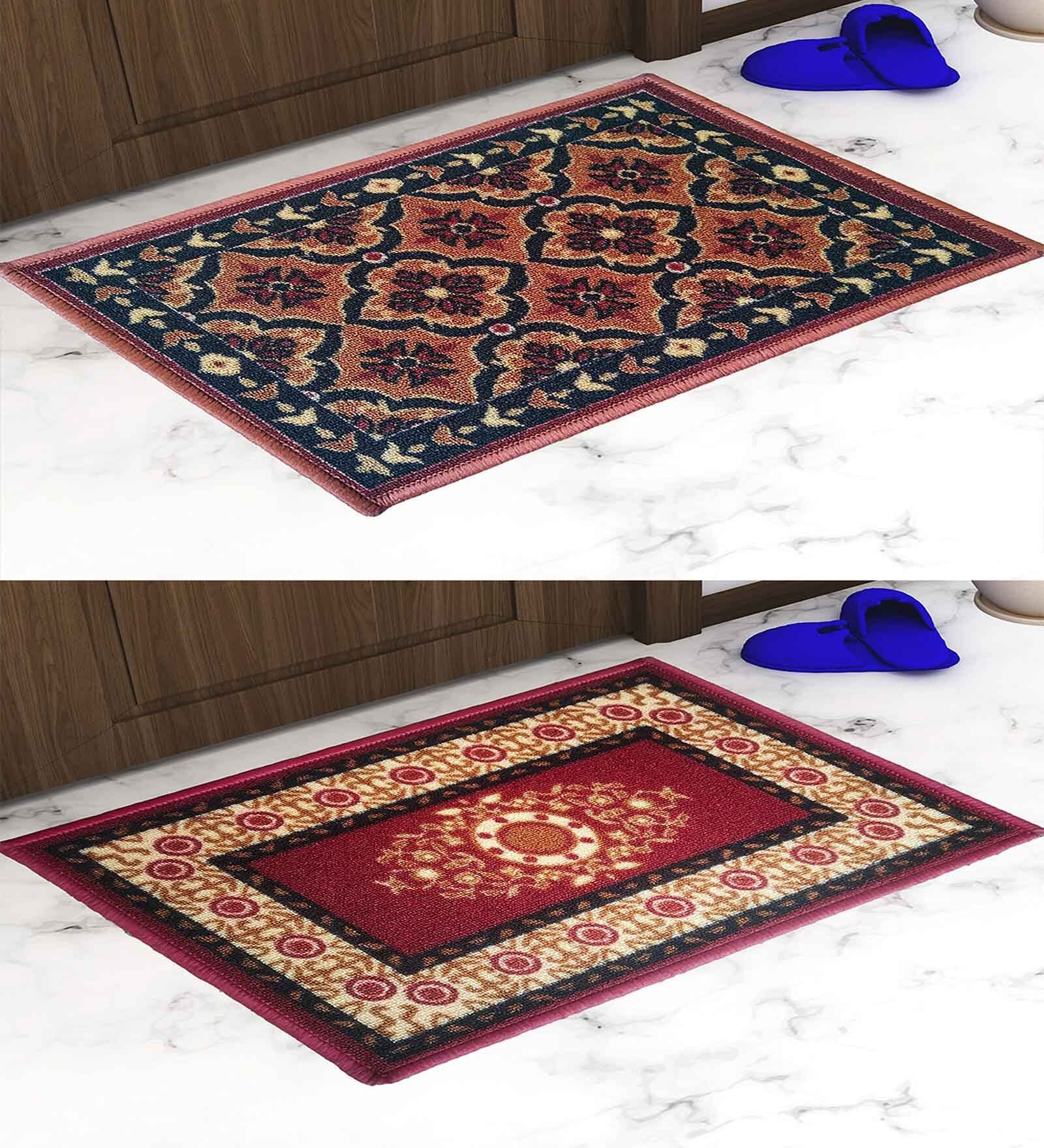 Multicolor Abstract Nylon 14x22 Inches AntiSkid 2 Door Mats