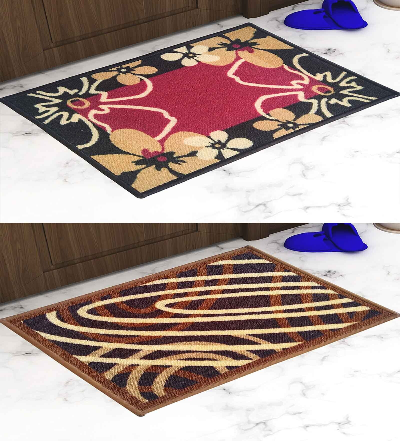 Multicolor Abstract Nylon 14x22 Inches AntiSkid 2 Door Mats