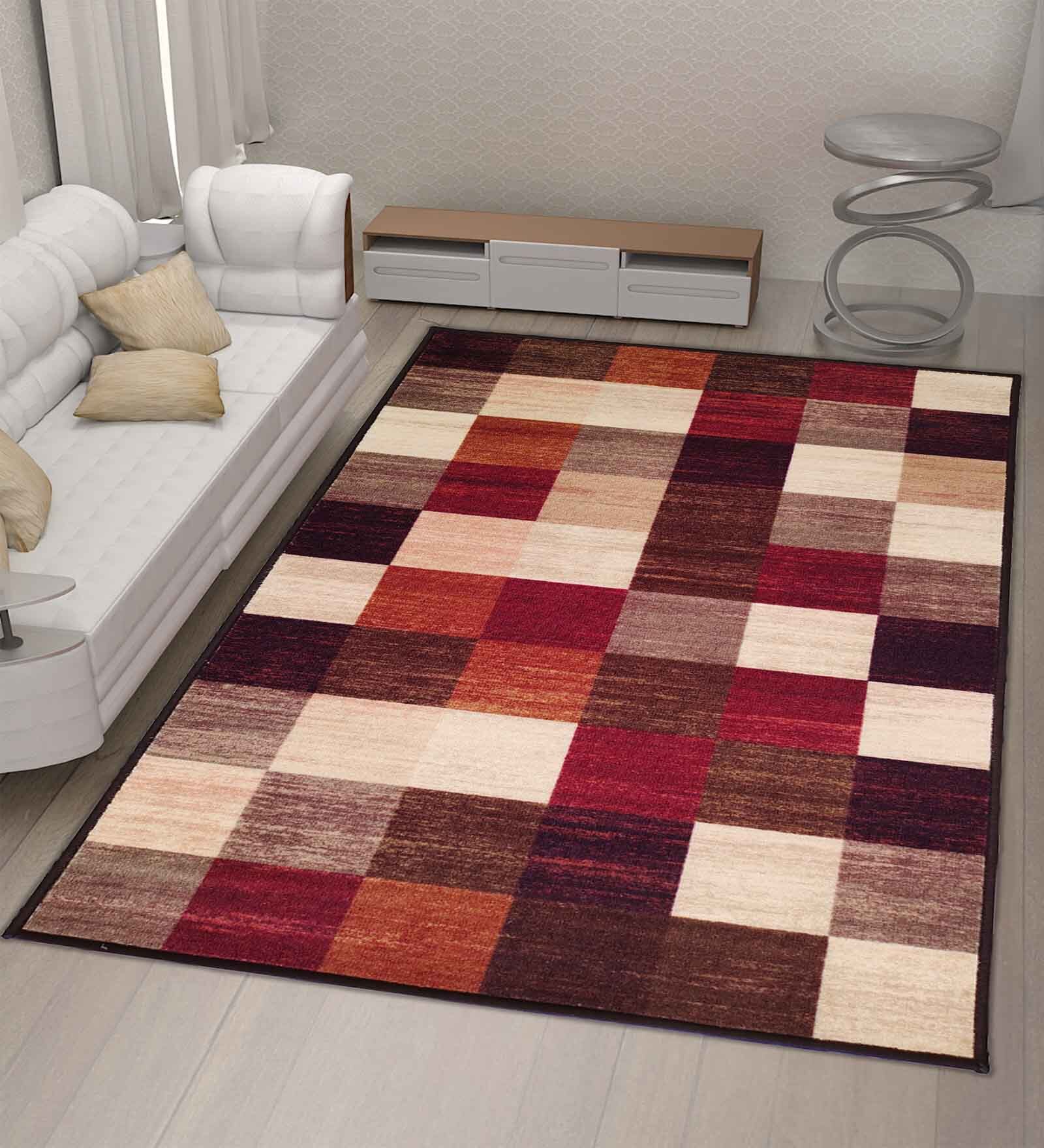 Brown Geometric Nylon 5 x 7 Feet Machine Made Carpet