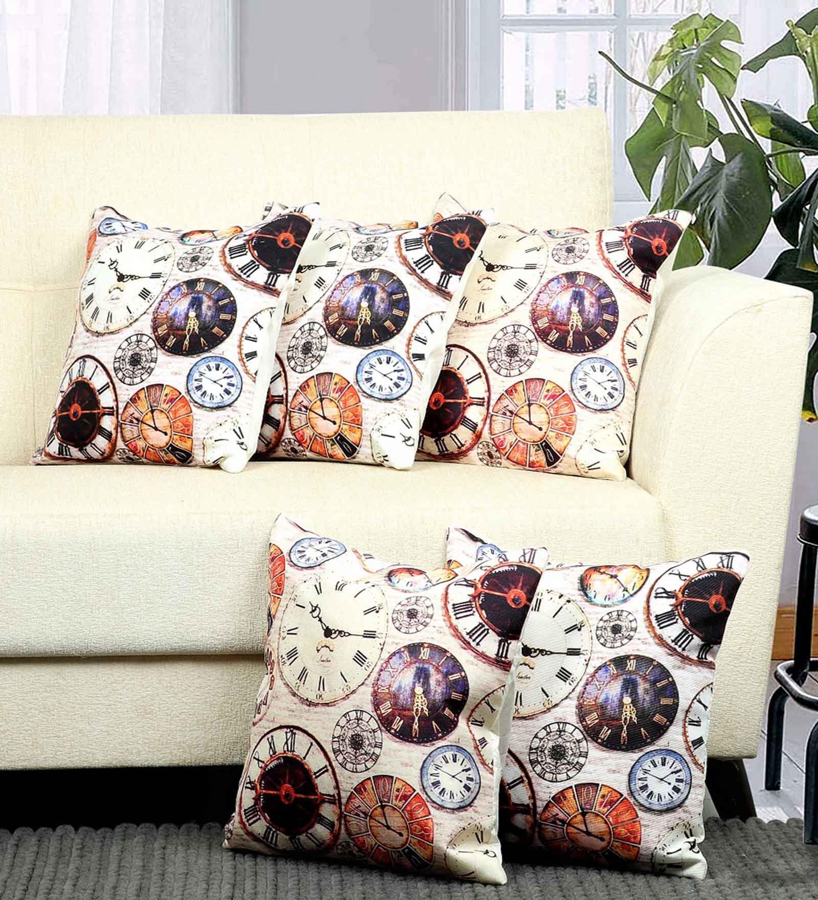 Multicolor Abstract Polyester 16 X 16 Inches Cushion Cover (Set of 5)