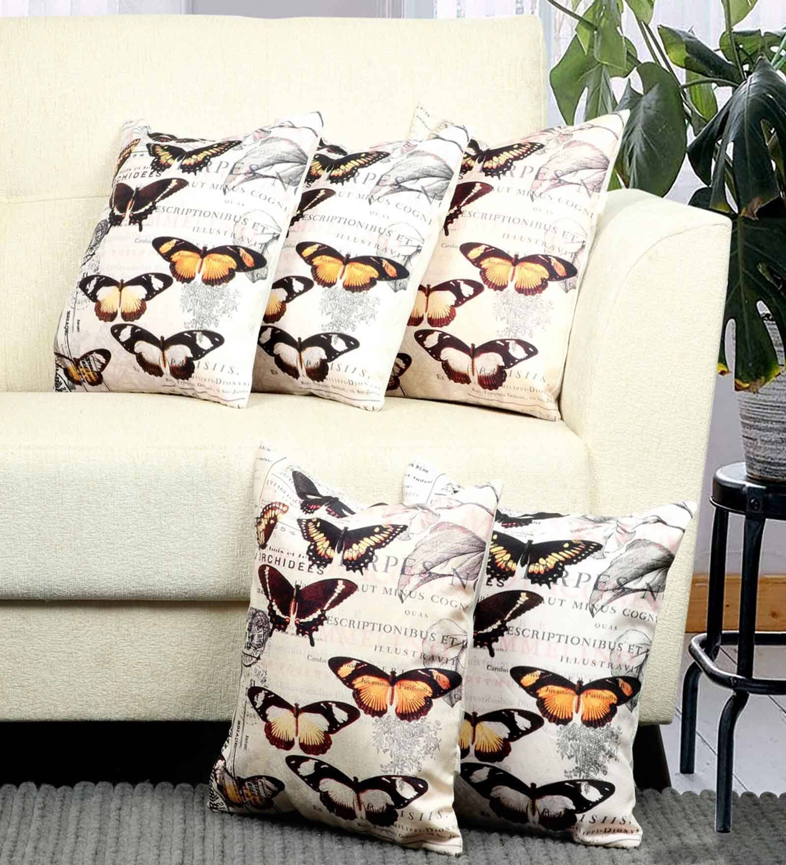 Multicolor Abstract Polyester 16 X 16 Inches Cushion Cover (Set of 5)