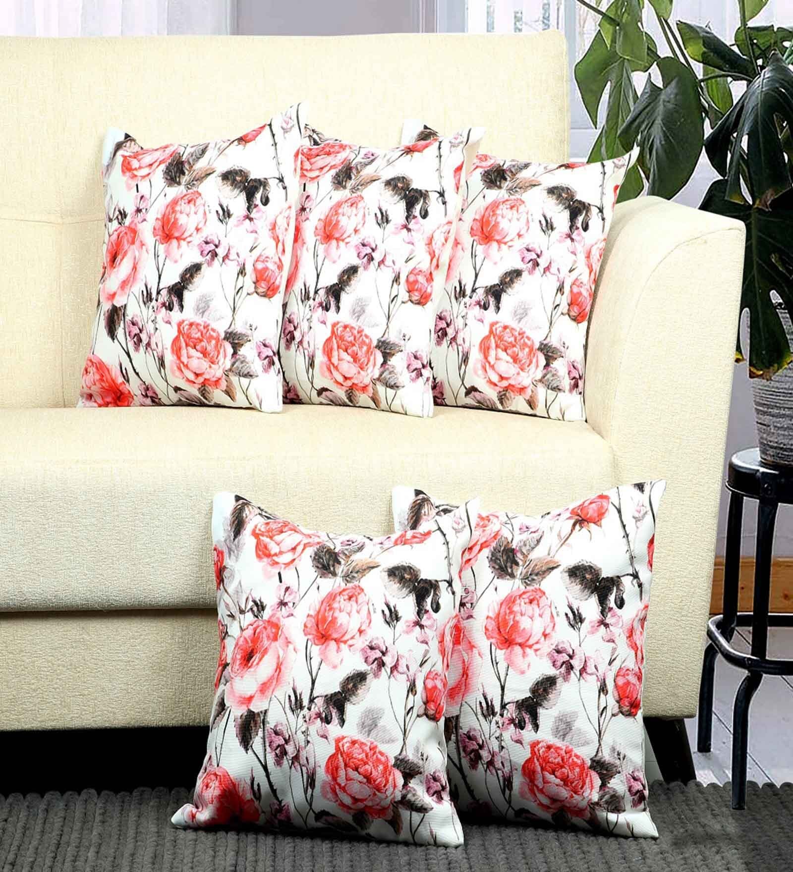 Multicolor Abstract Polyester 16 X 16 Inches Cushion Cover (Set of 5)