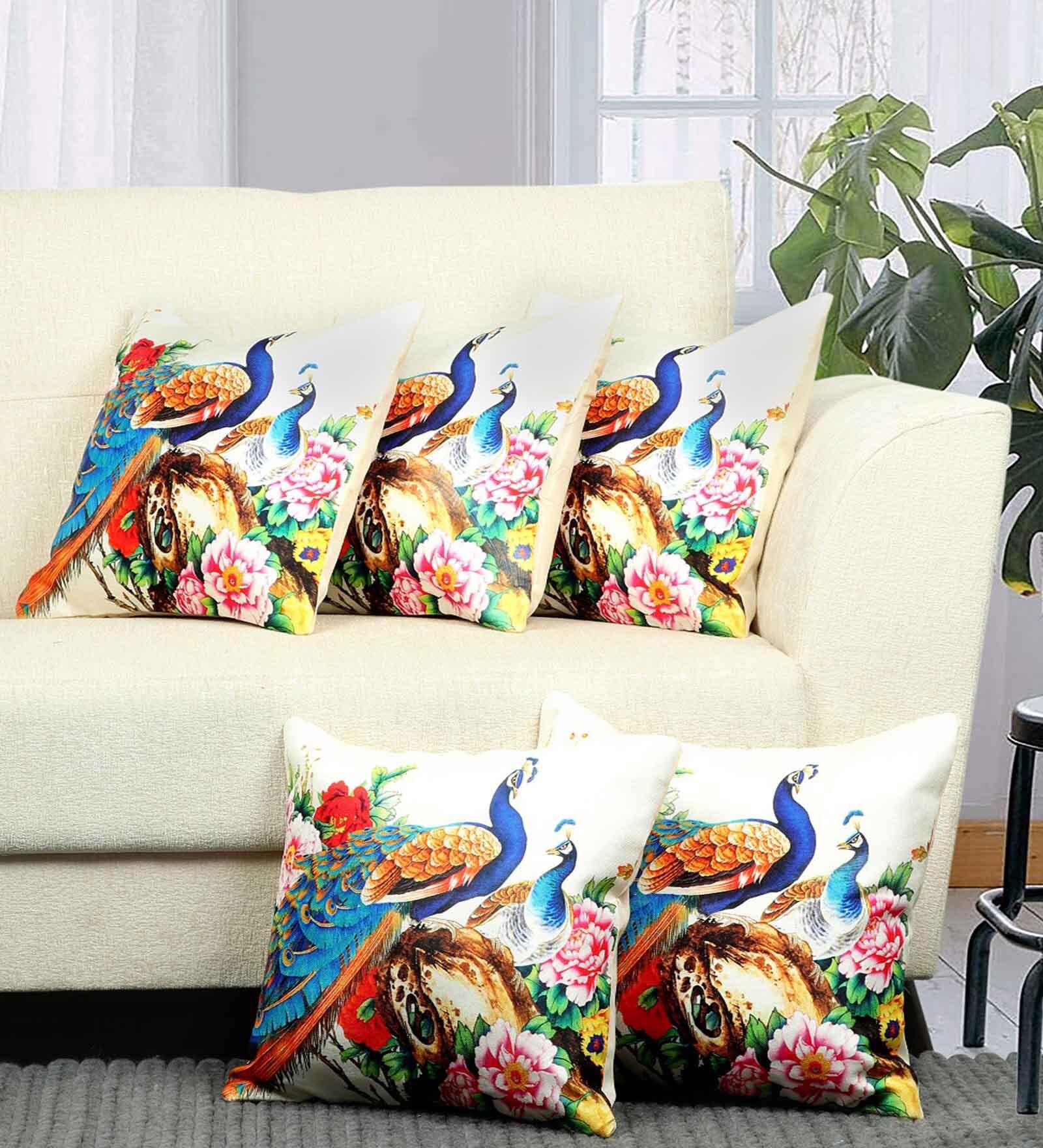 Multicolor Abstract Polyester 16 X 16 Inches Cushion Cover (Set of 5)