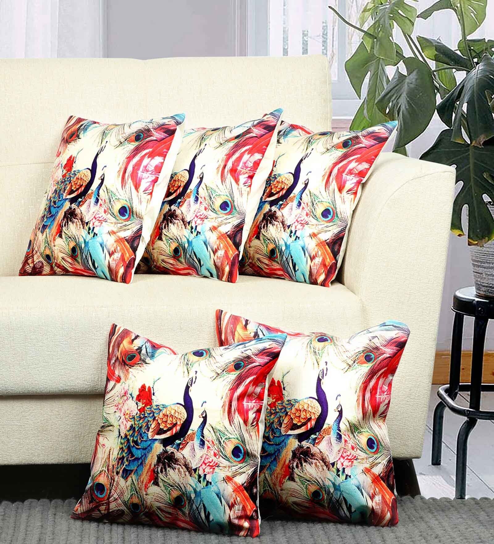Multicolor Abstract Polyester 16 X 16 Inches Cushion Cover (Set of 5)