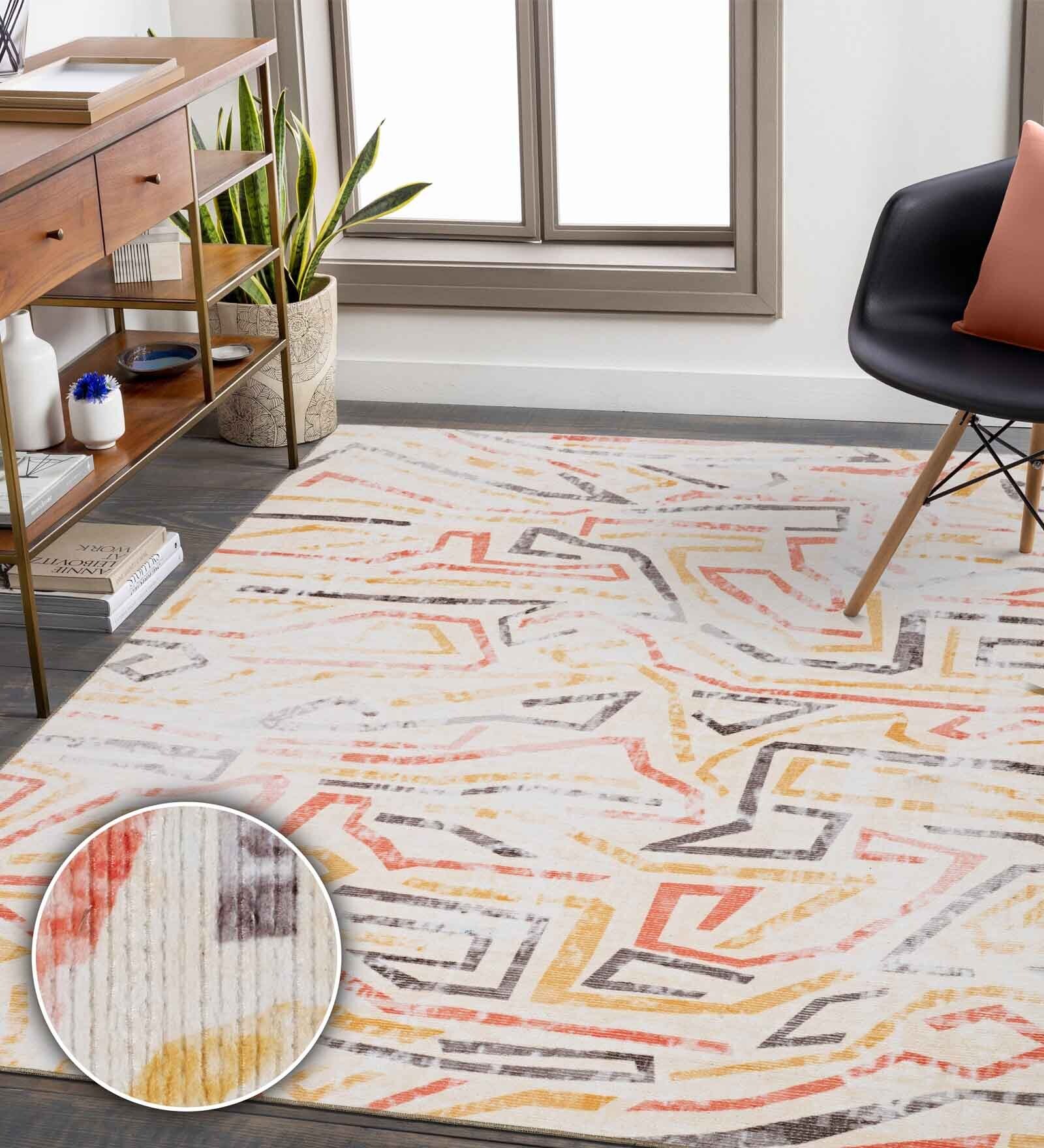 Multicolor Abstract Polyester 6' X 9' Machine Made Carpet