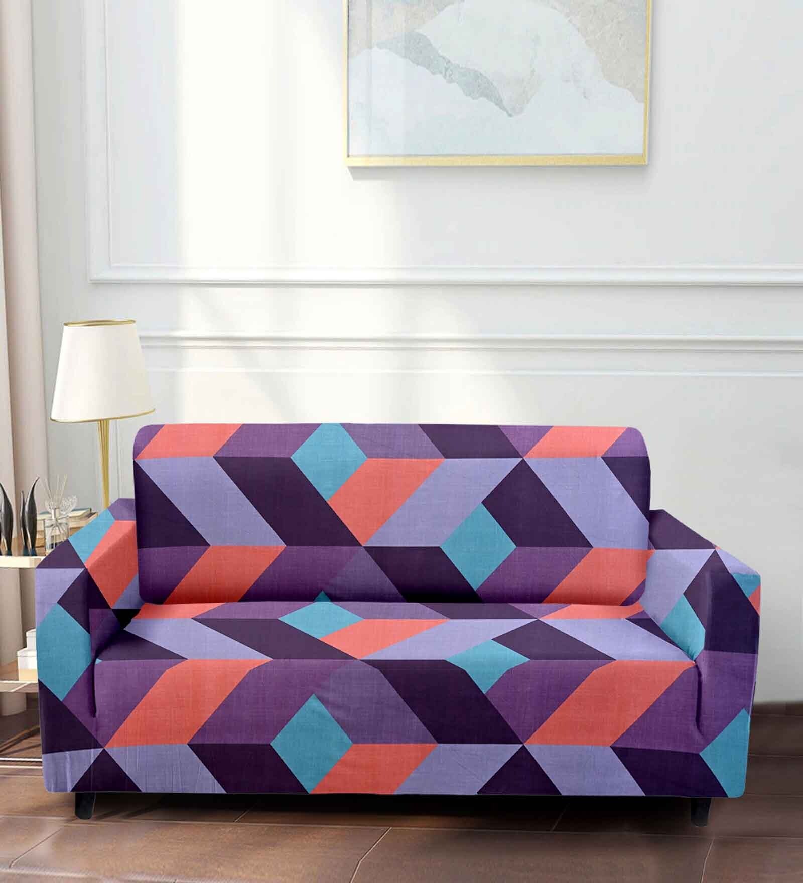 Multicolor Abstract Polyester 73x57 Inches 2 Seater Sofa Cover