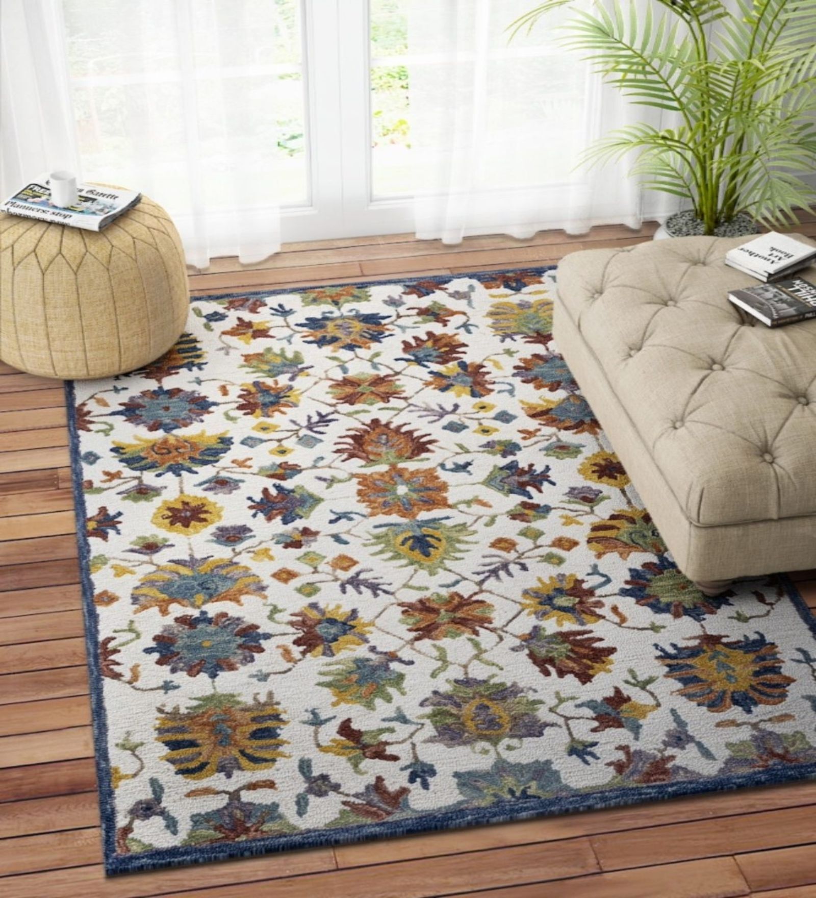 Multicolor Traditional Wool 4ft x 6ft Hand Tufted Carpet