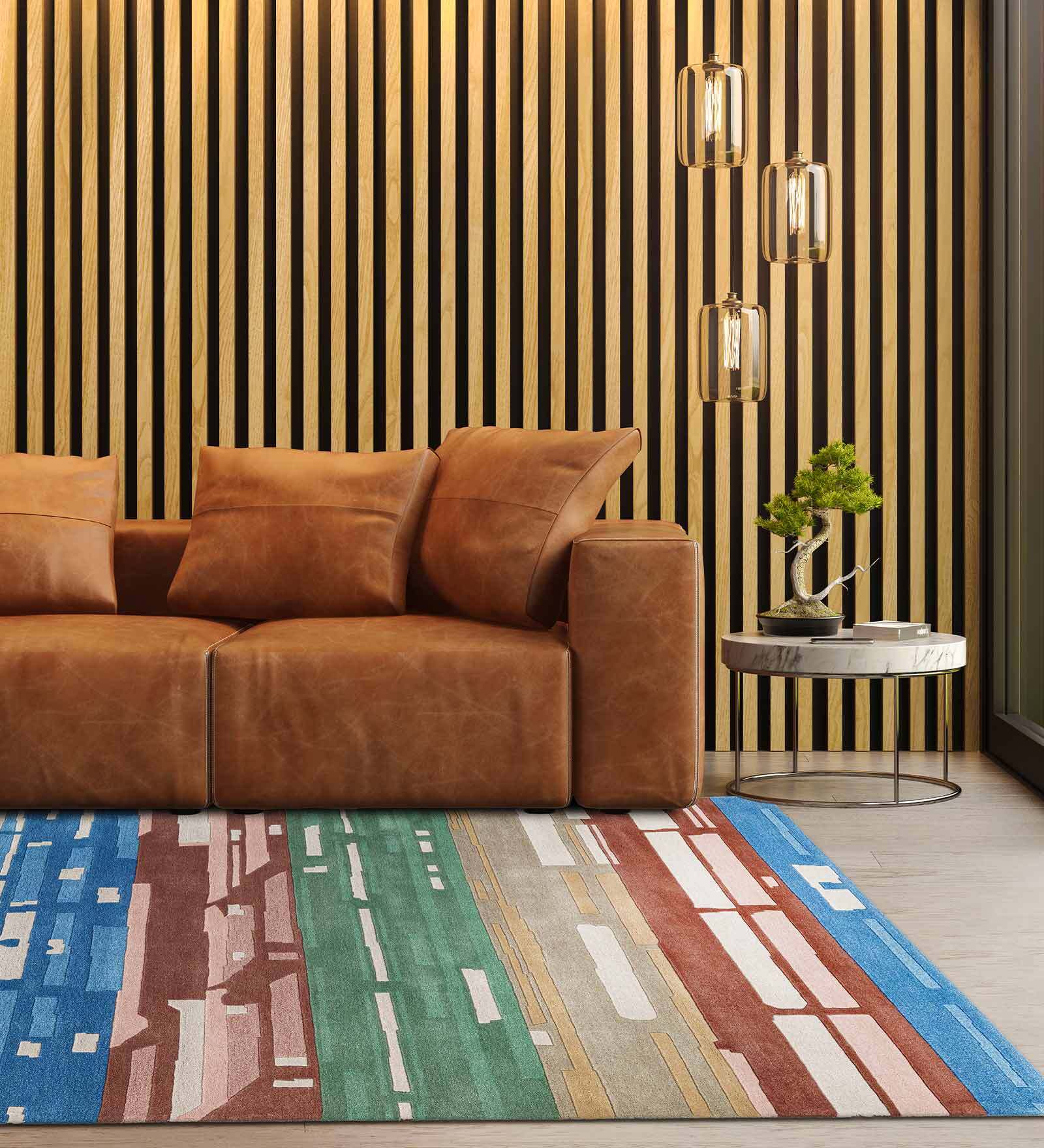 Multicolor Abstract Wool and Cotton 5 ft x 8 ft Hand tufted Carpet