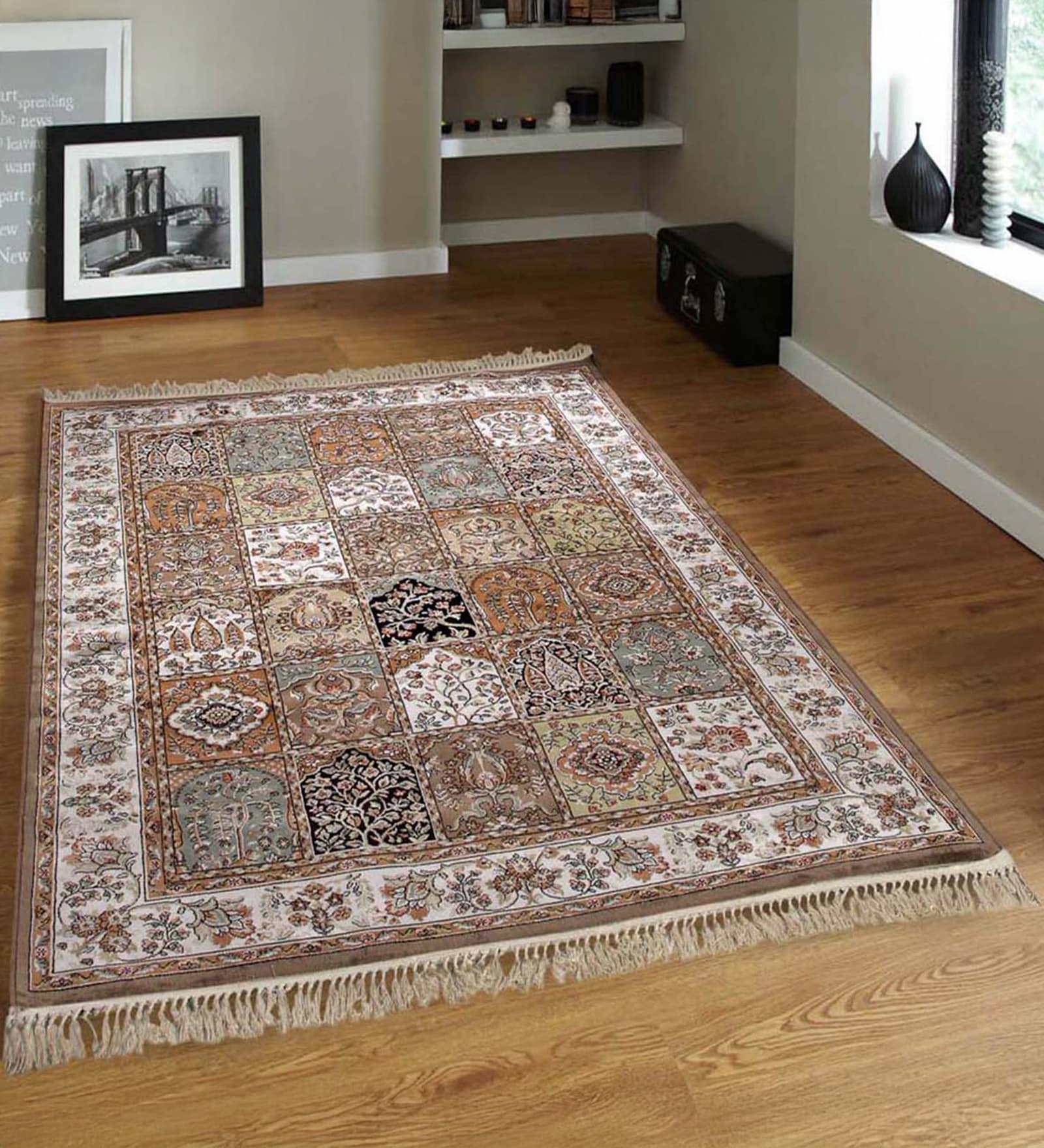 Multicolor and Brown Persian 5x7 Feet Machine Made Carpet