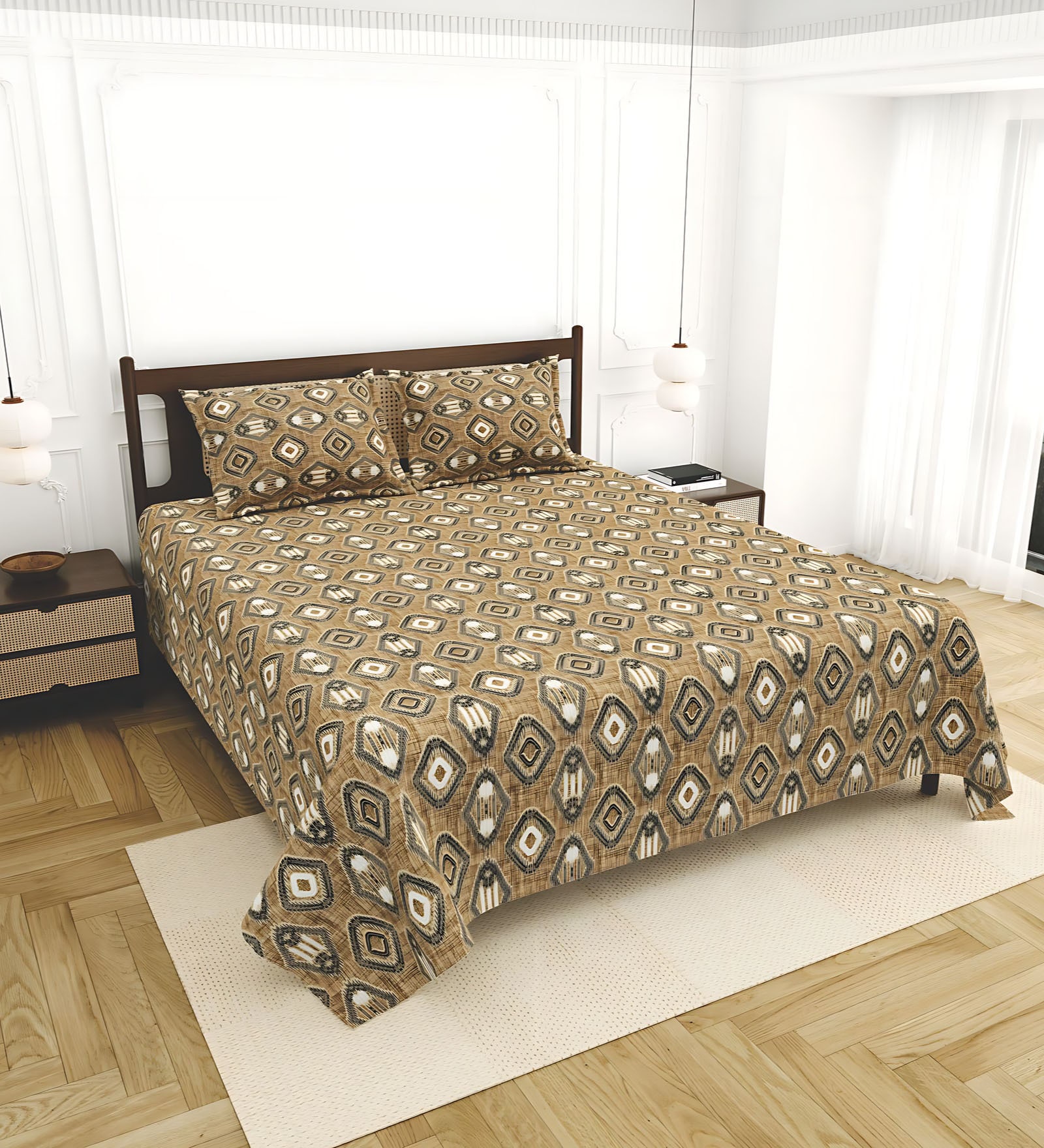 Yellow Bedsheet 220 Tc Cotton King Bedsheet With 2 Pillow Covers