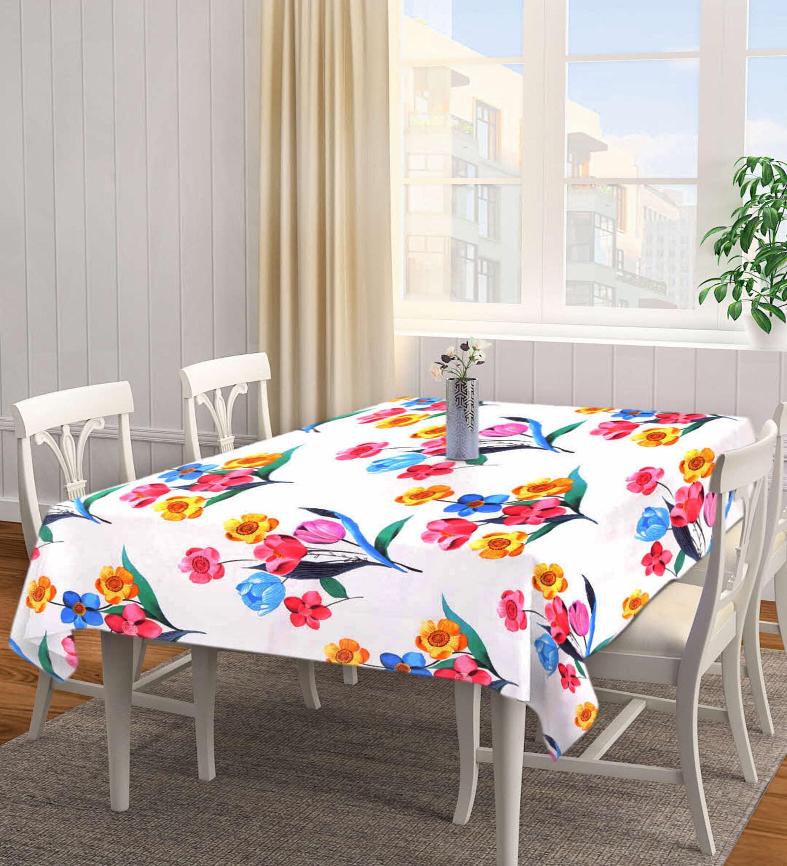 Multicolor Blended Cotton Floral 86x60 Inches Table linen