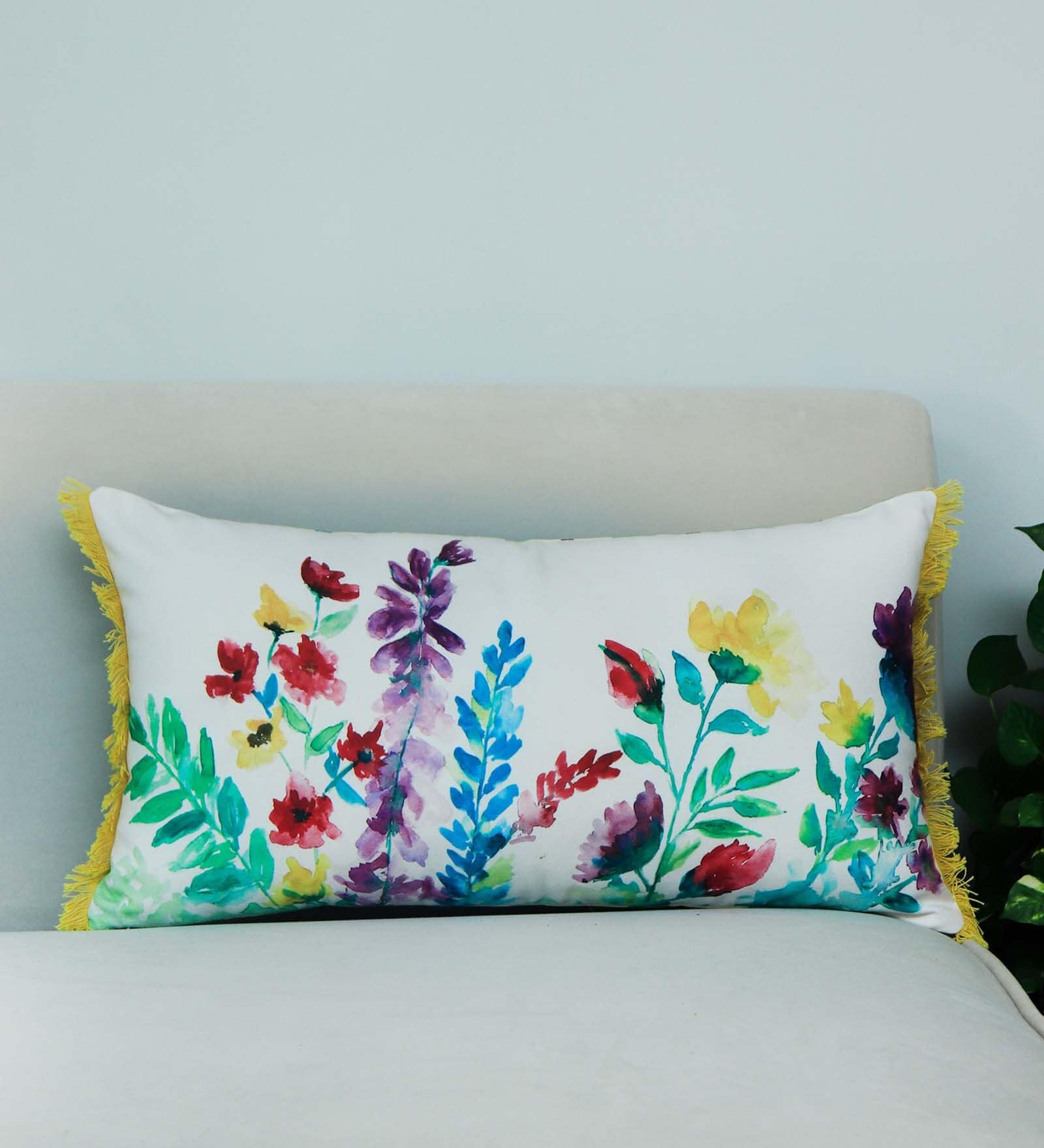 White Floral Canvas 22 x 12 Inches Cushion Cover
