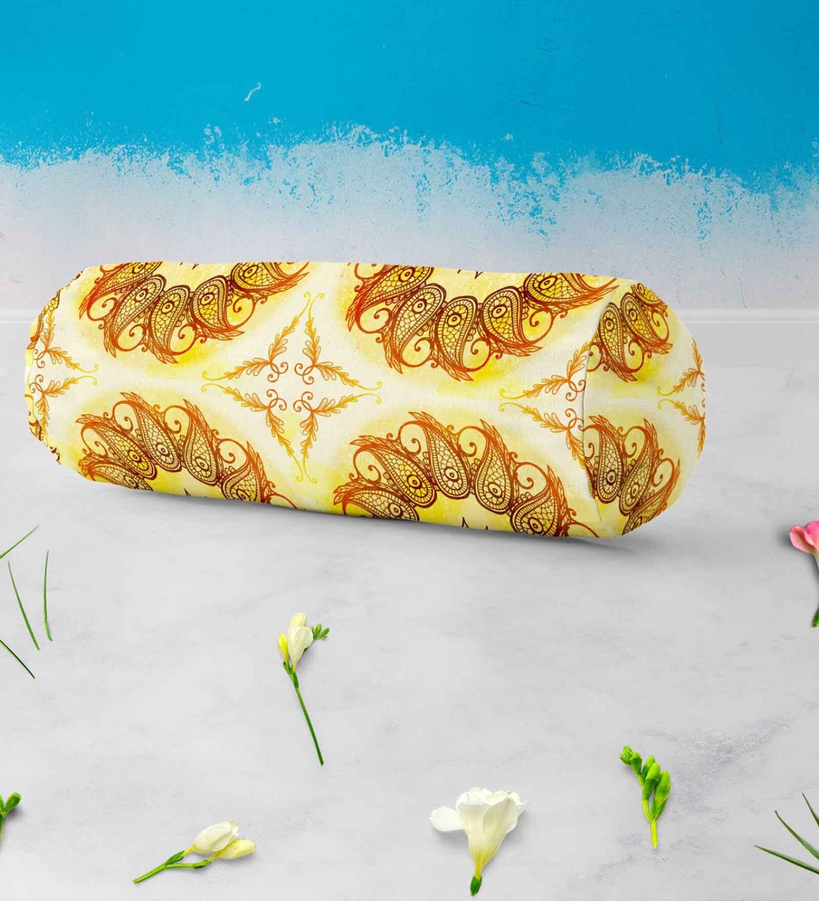 Buy Yellow Canvas Printed 16x6 Inches Bolster Covers (Pack of 2