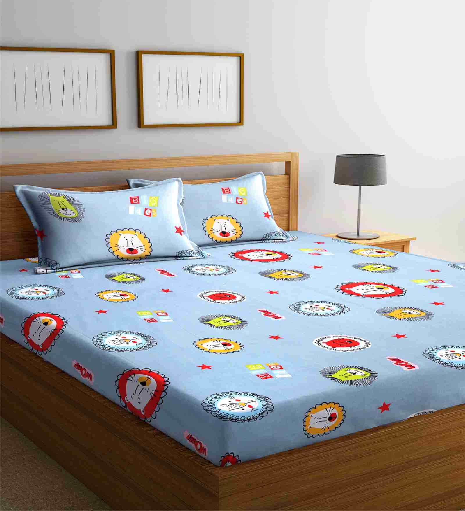 Blue Floral 300 Tc Cotton Blend King Sized Bed Sheets With 2 Pillow Covers