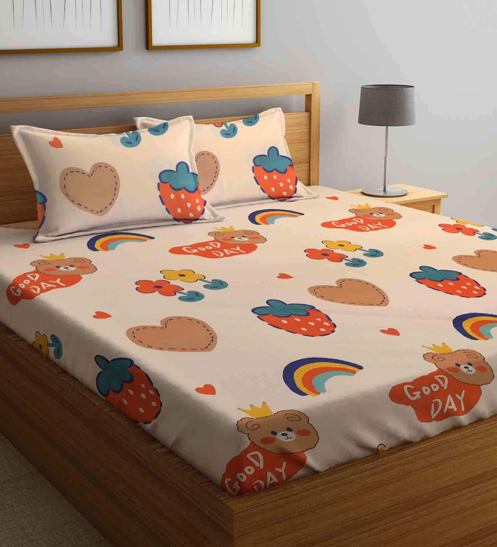 Multicolor Abstract 210 TC Poly Cotton Double Size Bedsheet With 2 Pillow Covers