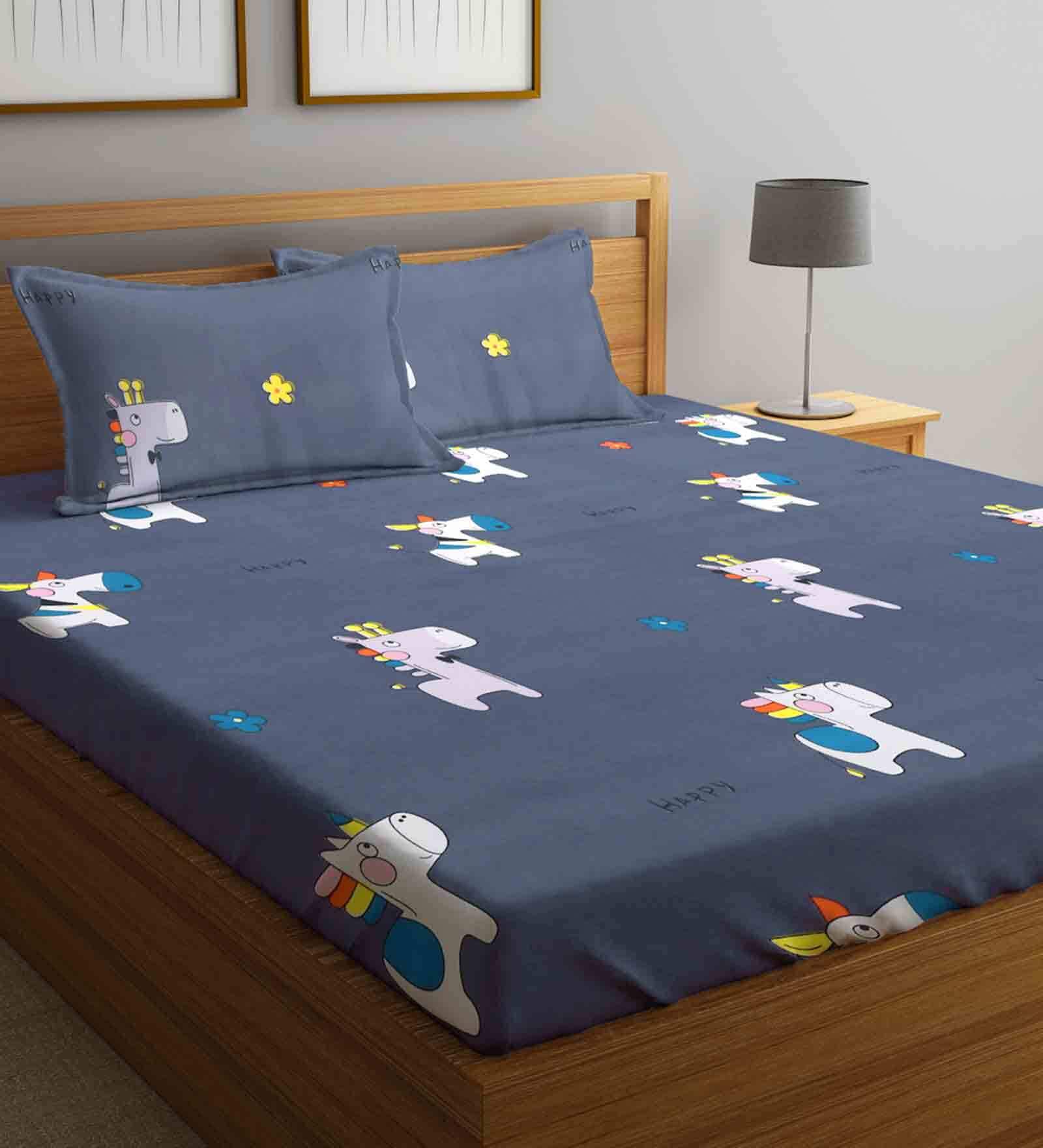 Multicolor Dream Big Print 210 TC Poly Cotton Double Size Bedsheet With 2 Pillow Covers