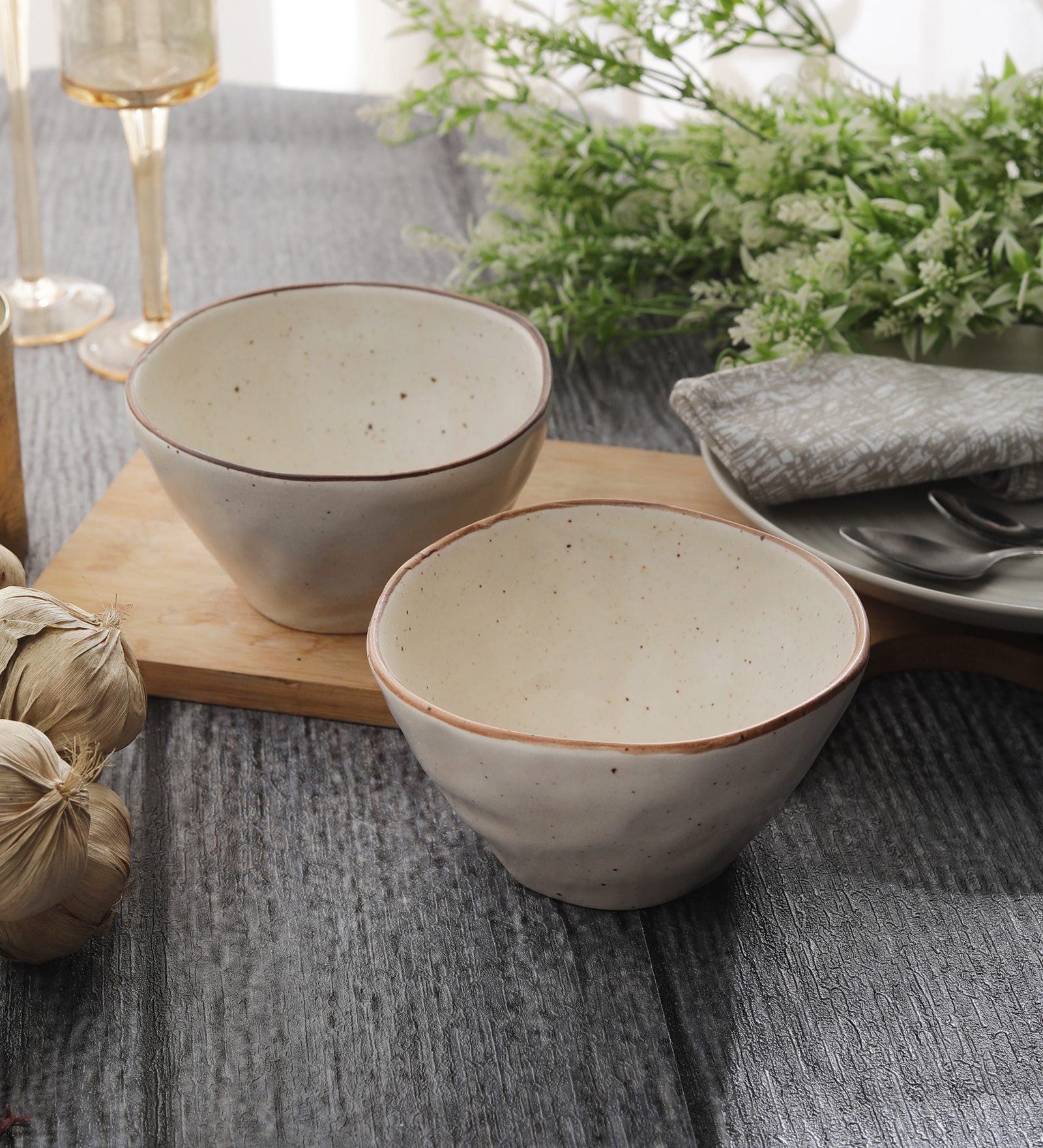 Handcrafted Matte 775ml White Ceramic (Set of 2) Serving Bowl
