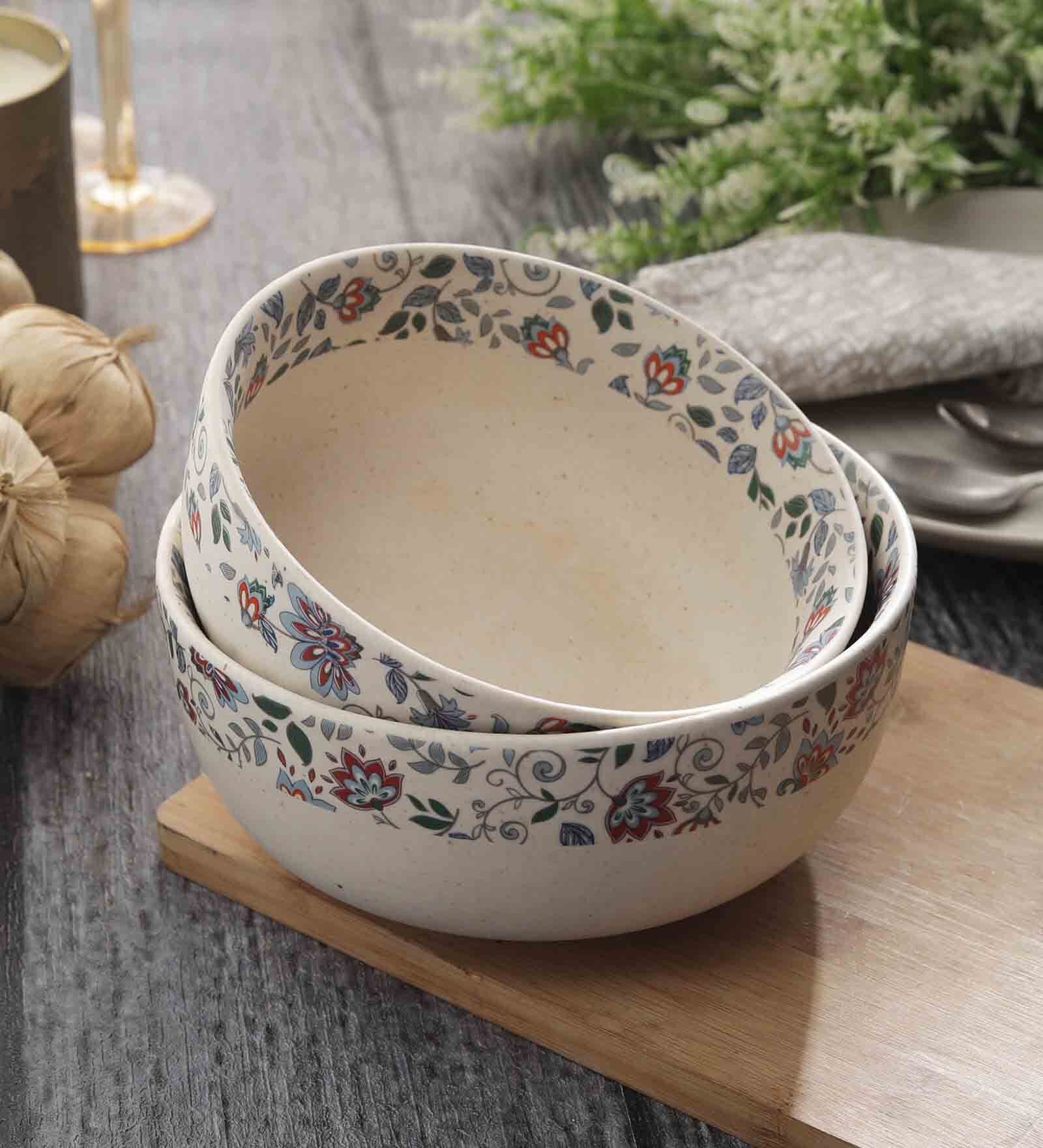Multicolor Ceramic Handcrafted Midsummer Night'S Dream Collection- Stoneware Serving Bowls(8" & 7" Dia) -Set Of 2