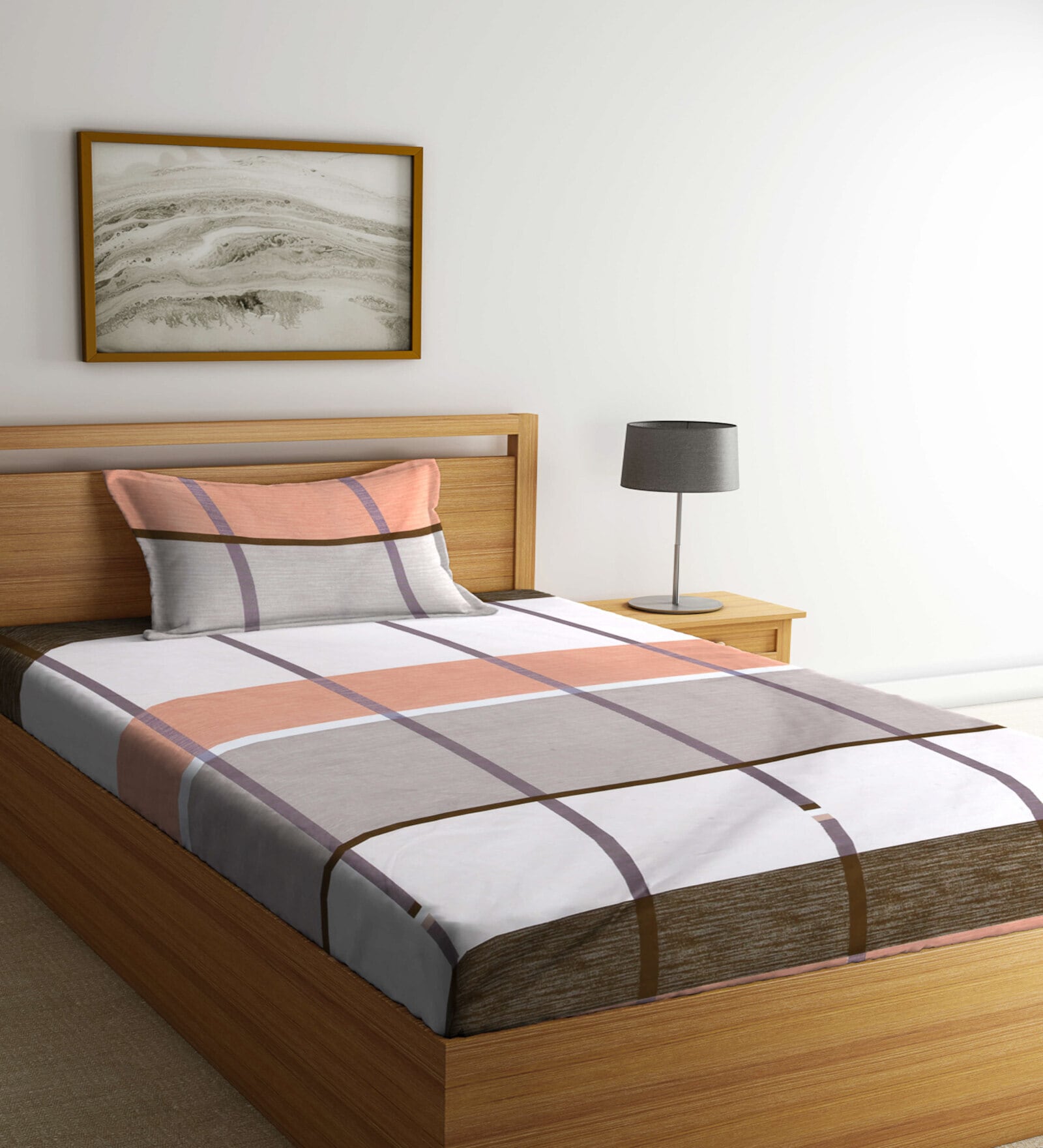 Multicolor Checkered 300 TC Cotton Blend Single Bedsheet with 1 Pillow Cover