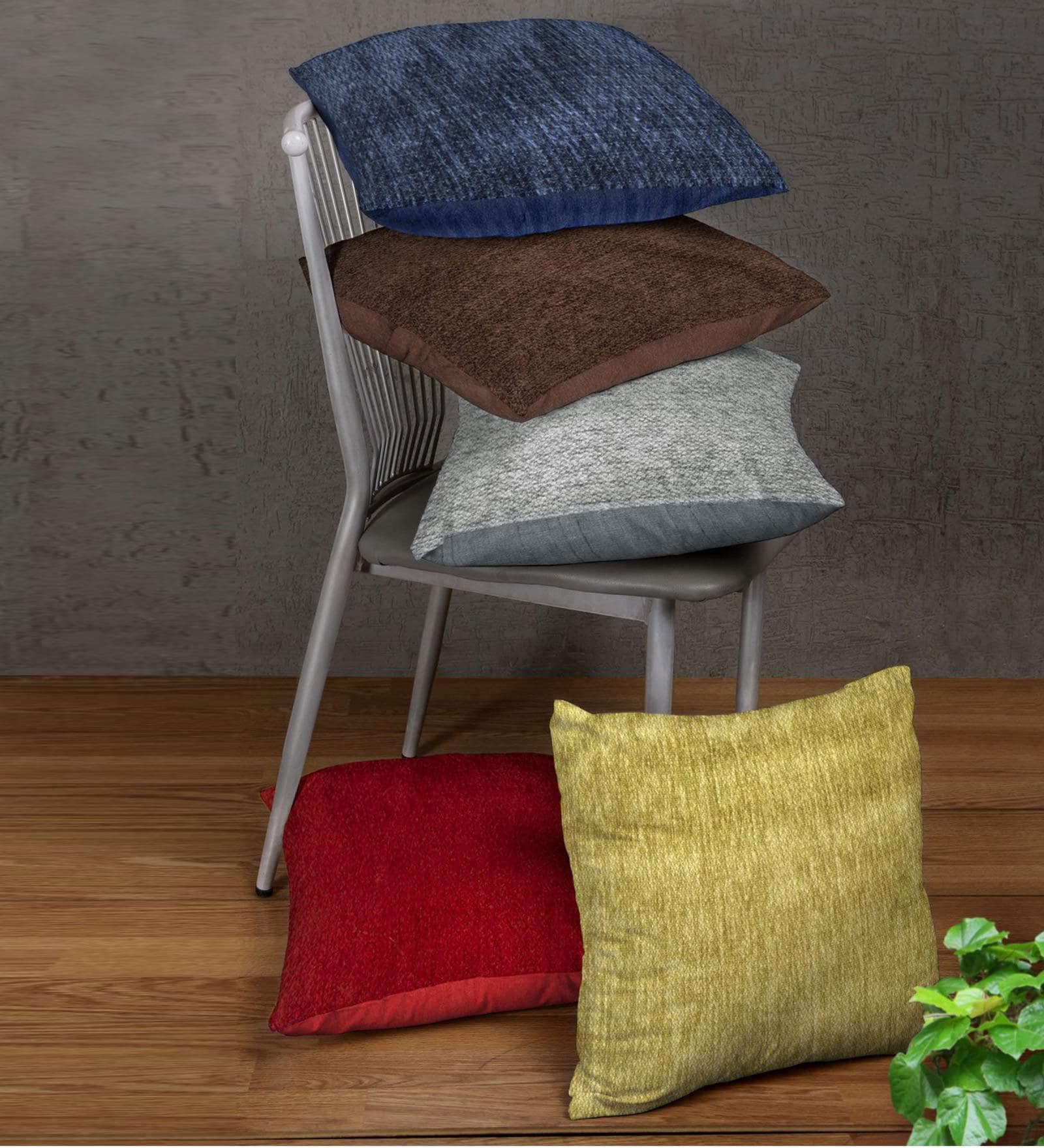 Multicolour Chenille Solid 16x16 inches Cushion Cover (5Pc)