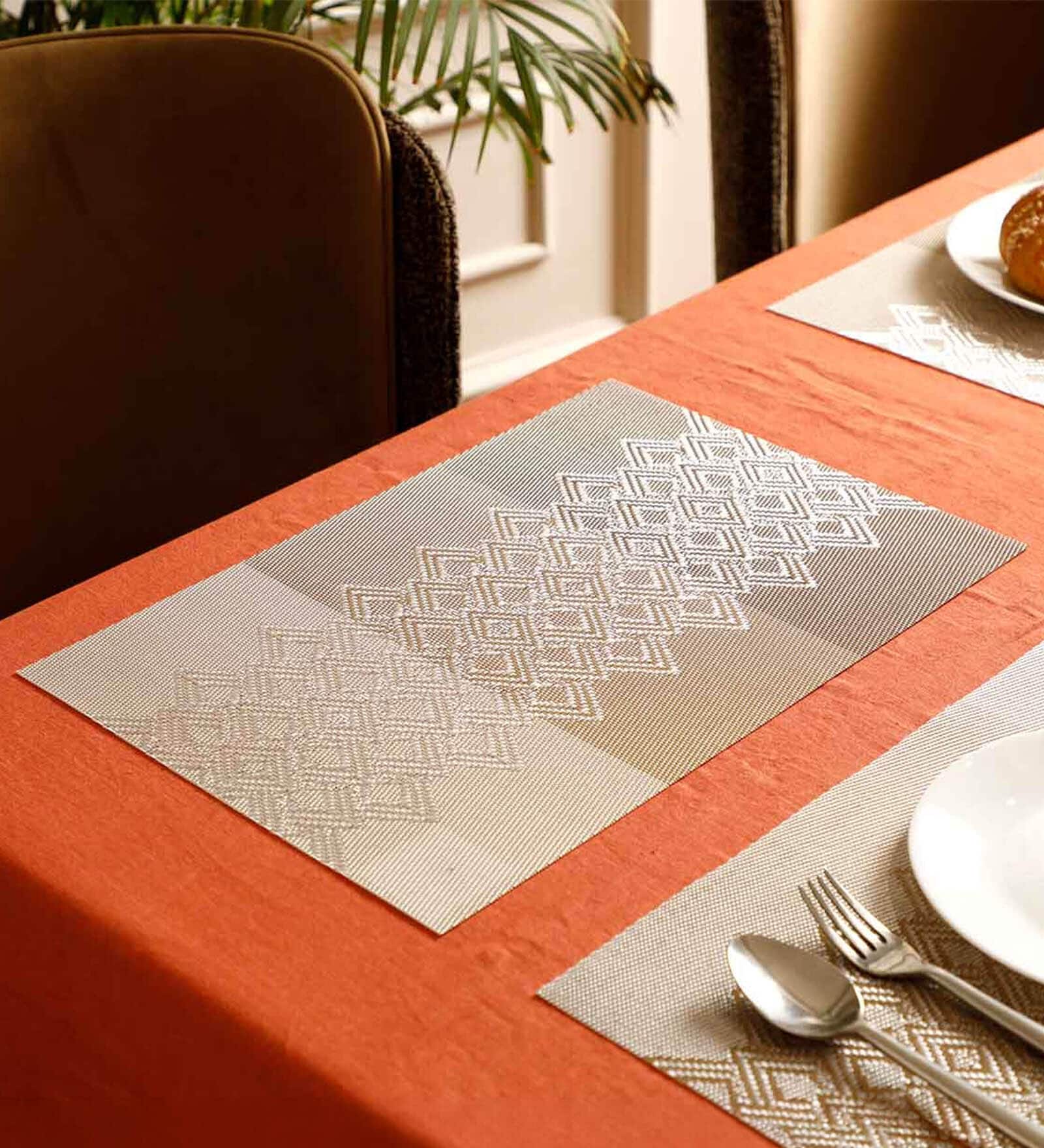 Grey Clara Rectangular Textured PVC Dining Table Placemat