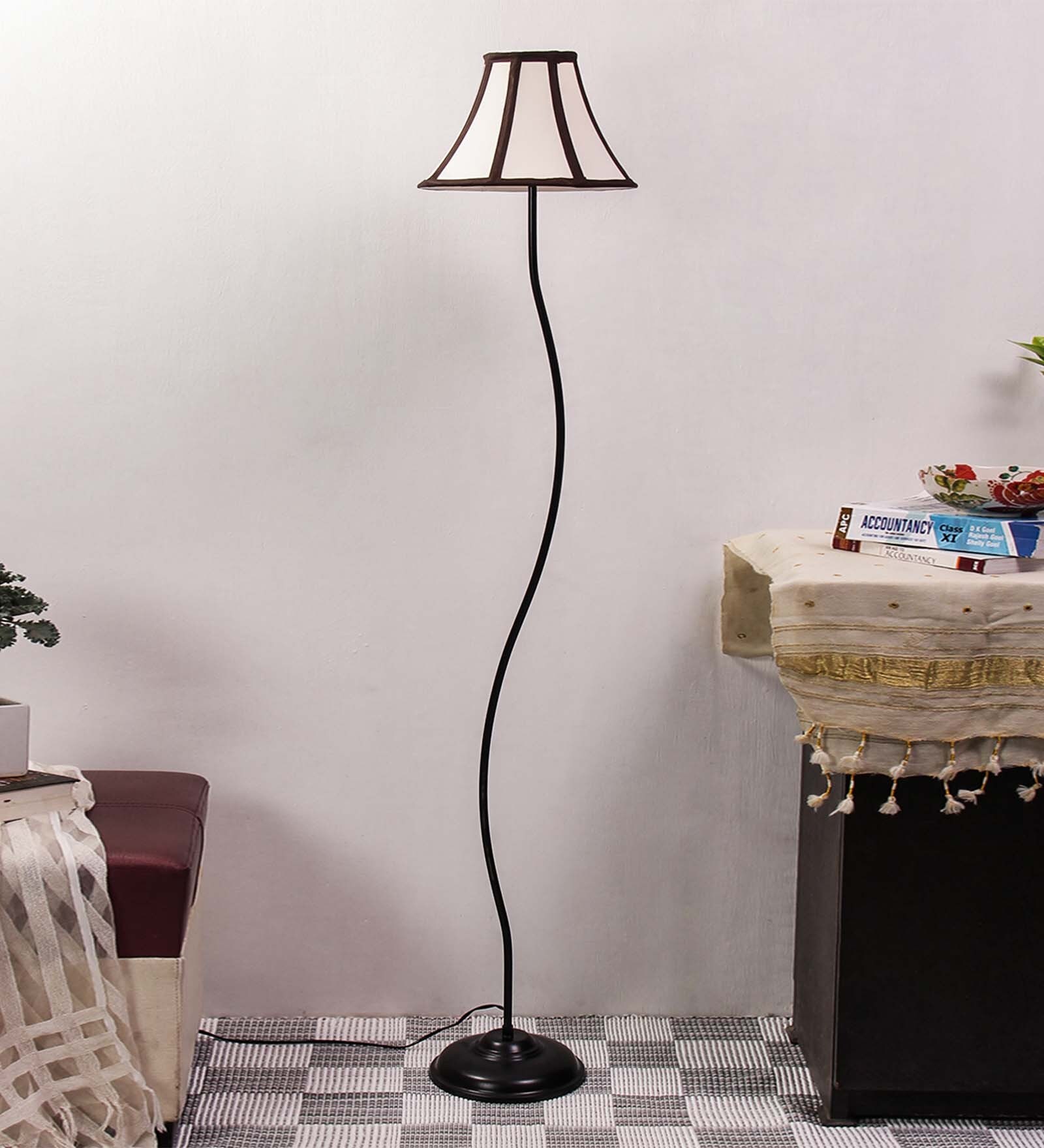 Multicolor Cotton  Shade Novelty Floor Lamp With Black  Base