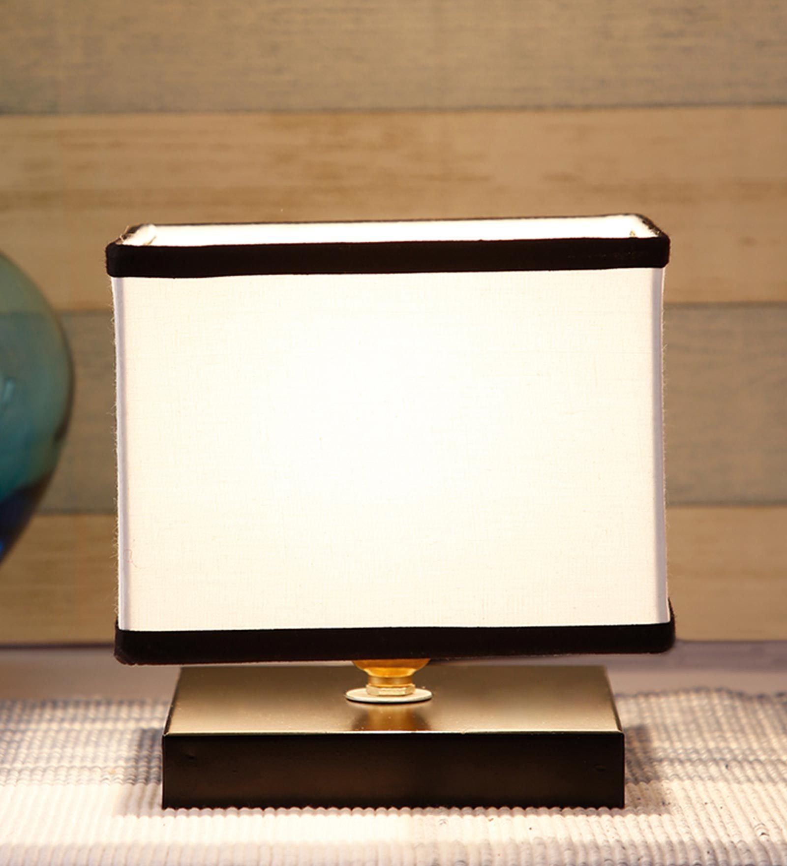 Multicolor Cotton  Shade Traditional Table Lamp With Black  Base