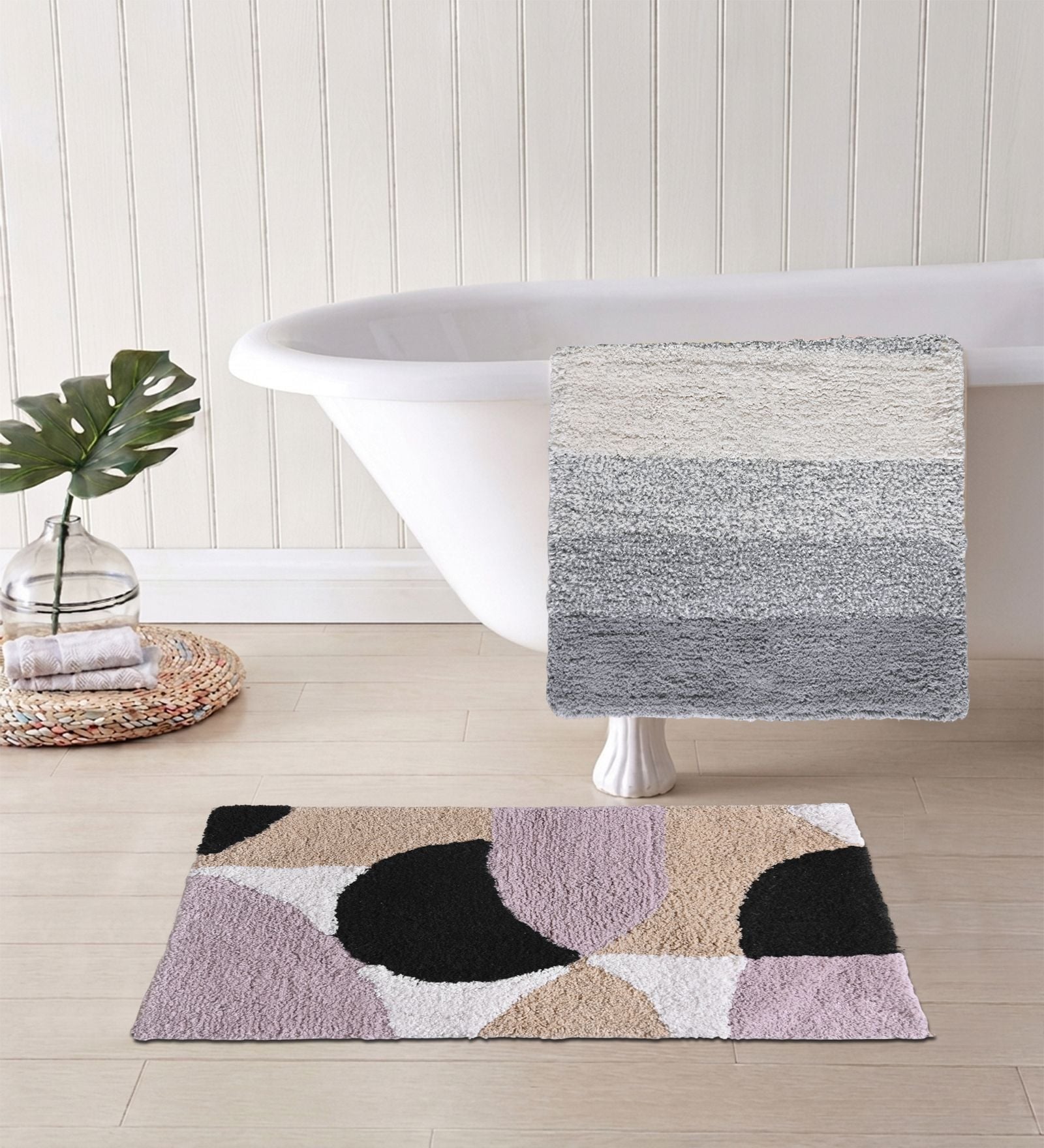 Multicolor Cotton 16X24 Inches Anti-Skid Bath Mat Set Of 2