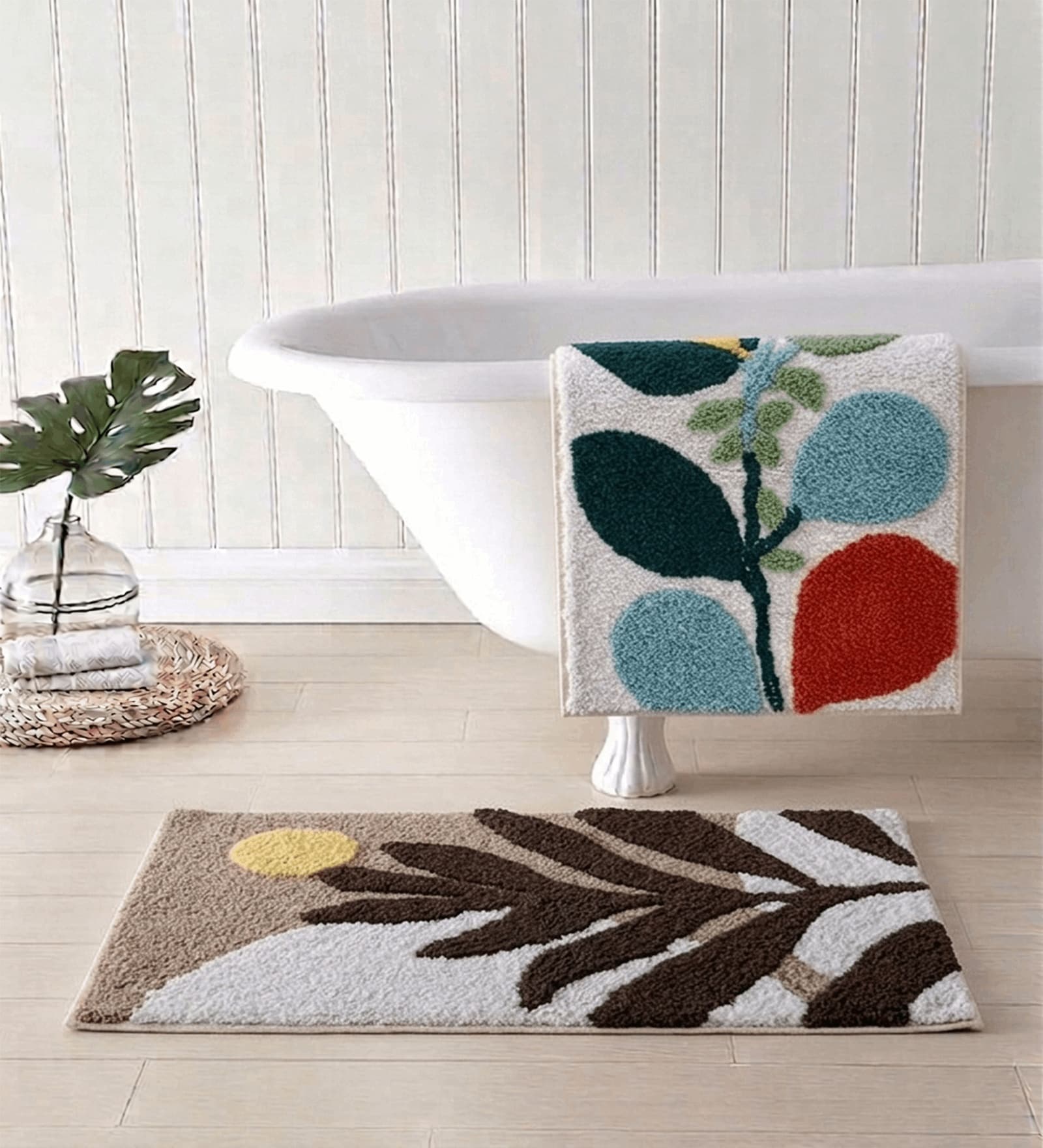 Multicolor Cotton 16X24 Inches Anti-Skid Bath Mat Set Of 2