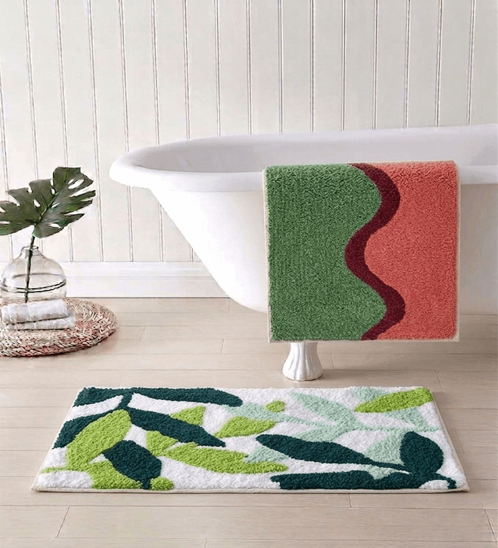 Multicolor Cotton 16X24 Inches Anti-Skid Bath Mat Set Of 2