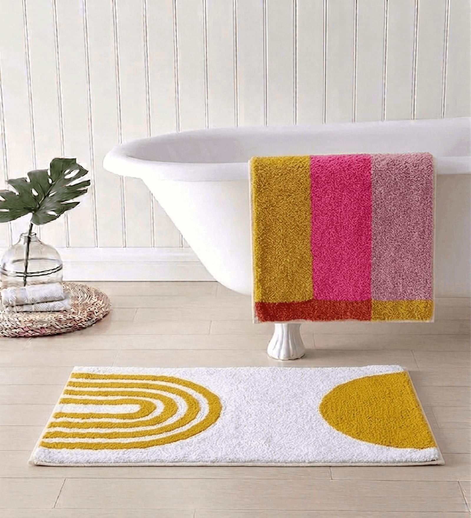 Multicolor Cotton 16X24 Inches Anti-Skid Bath Mat Set Of 2